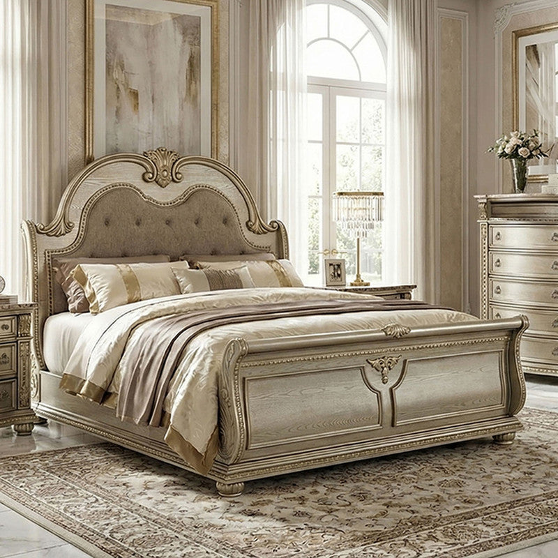 Fromberg Gold Champagne Queen Bed - Ornate Home