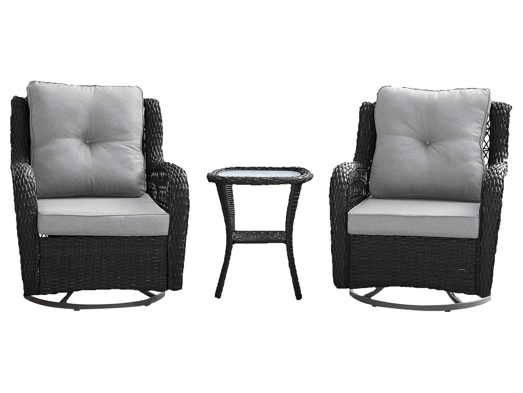 Fruttuo Patio 2-Person Seating Group with End Table with Grey Cushions - Ornate Home