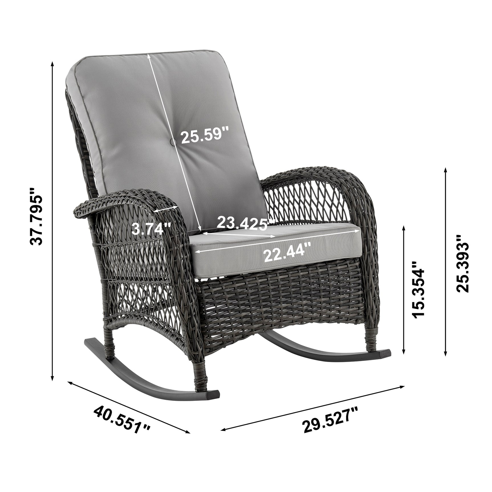 Fruttuo Patio Rocking Chair with Grey Cushions - Ornate Home