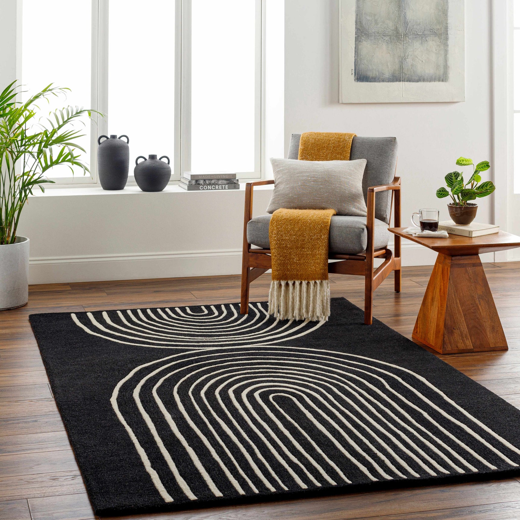 Fuat Black Wool Rug - Ornate Home