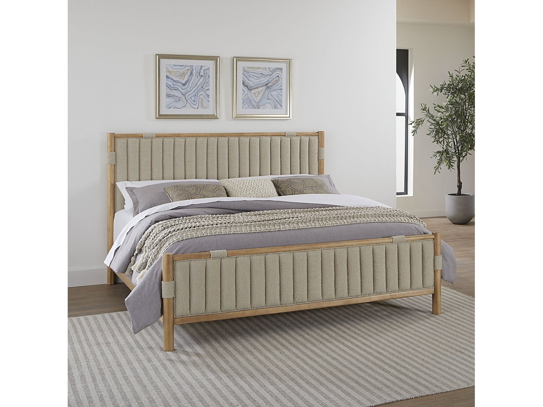 Furano California King Upholstered Panel Bed in Ginger and Brun Boucle - Ornate Home