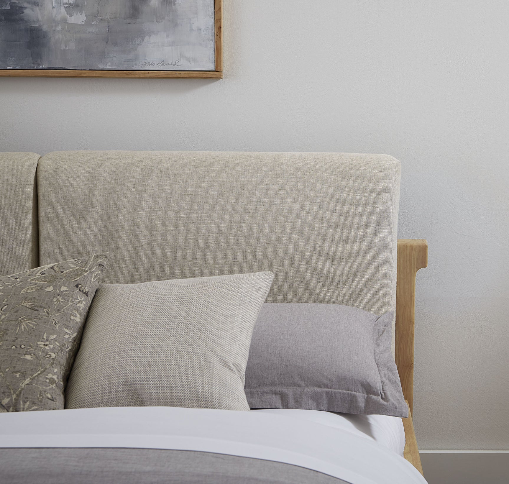 Furano California King Upholstered Two Cushion Platform Bed in Ginger and Natural Linen - Ornate Home