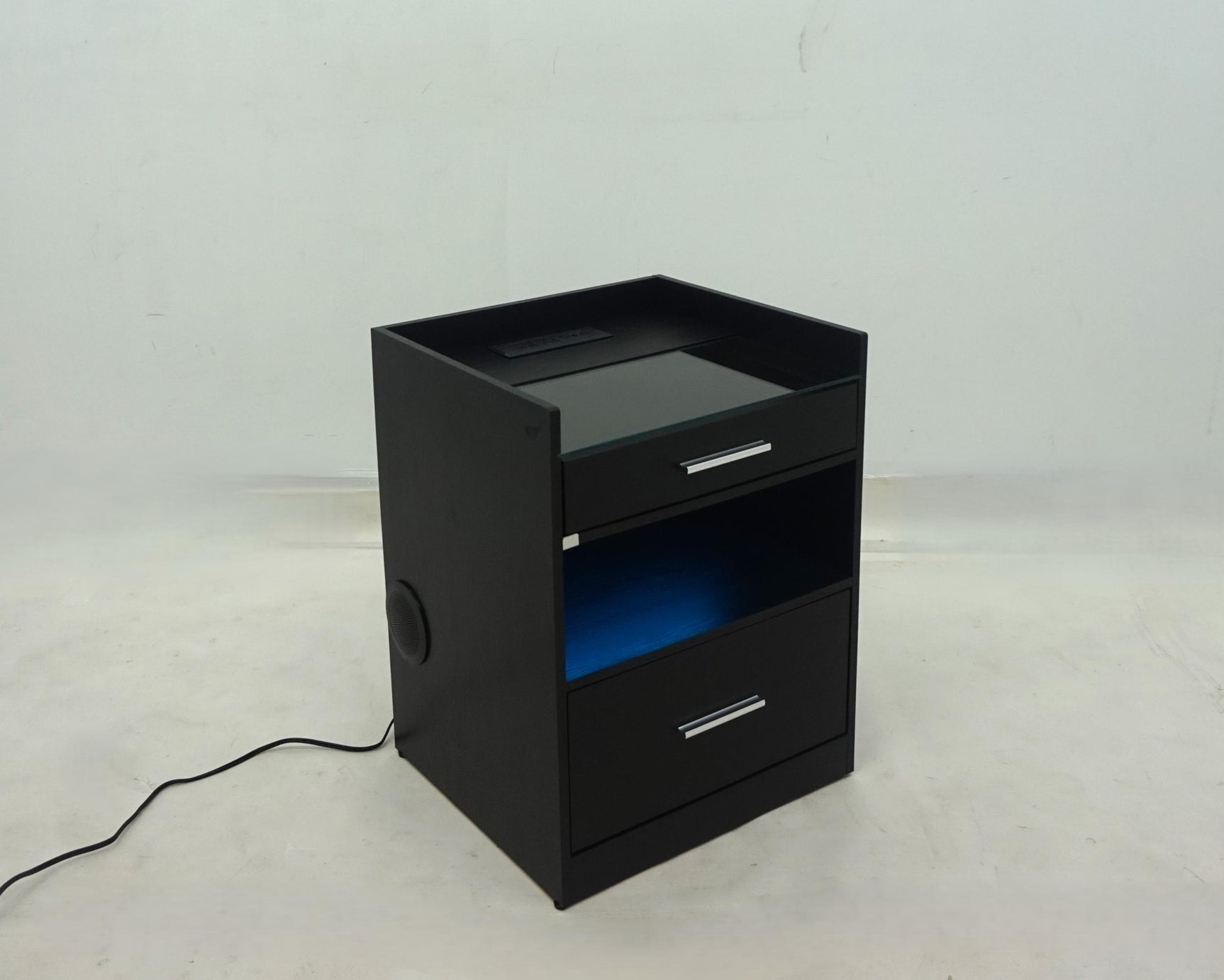 Furda Black Ash 2-drawer Led Nightstand Bedside Table With Speaker - Ornate Home