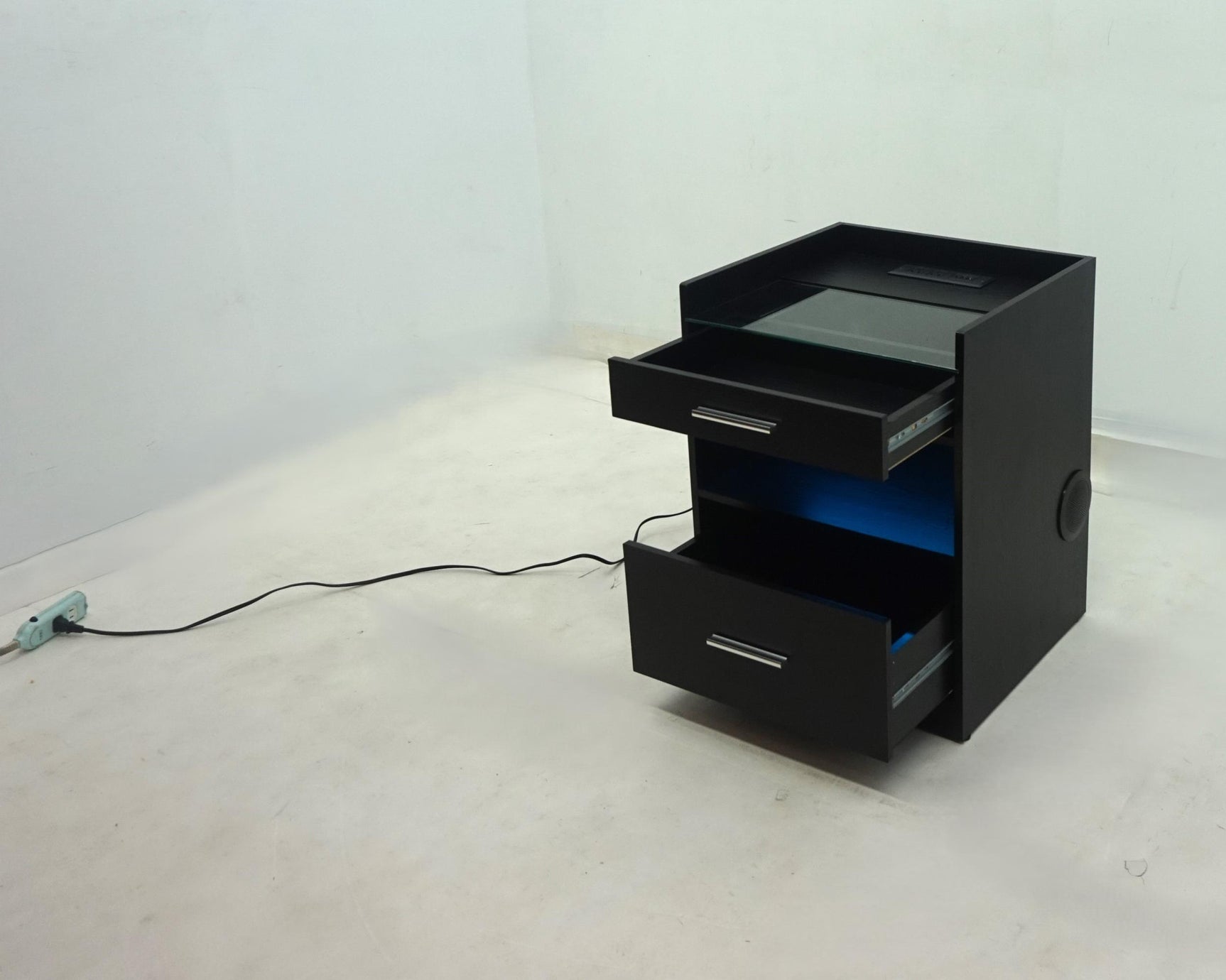 Furda Black Ash 2-drawer Led Nightstand Bedside Table With Speaker - Ornate Home
