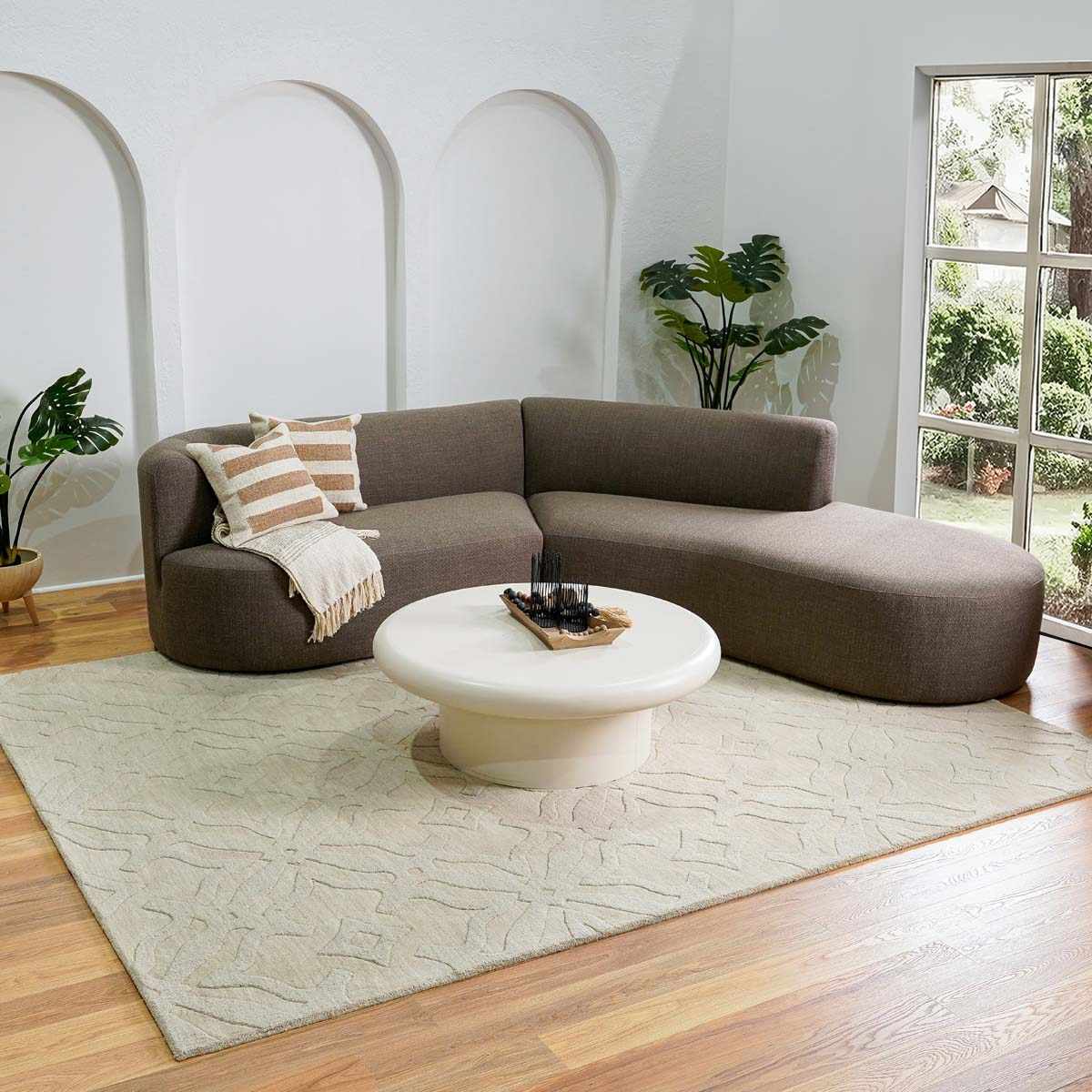 Fyffe Embossed Beige Wool Area Rug - Ornate Home