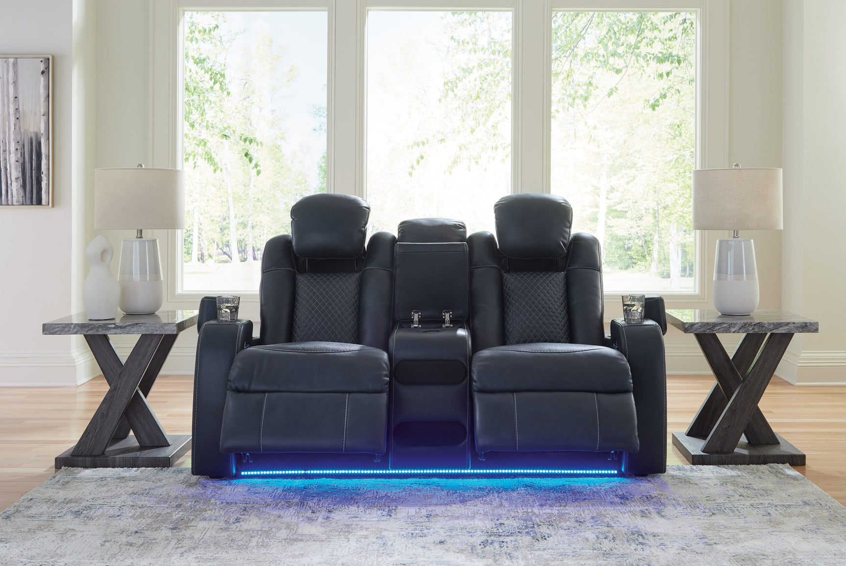 Fyne-Dyme Sapphire Power Reclining Loveseat with Console - Ornate Home