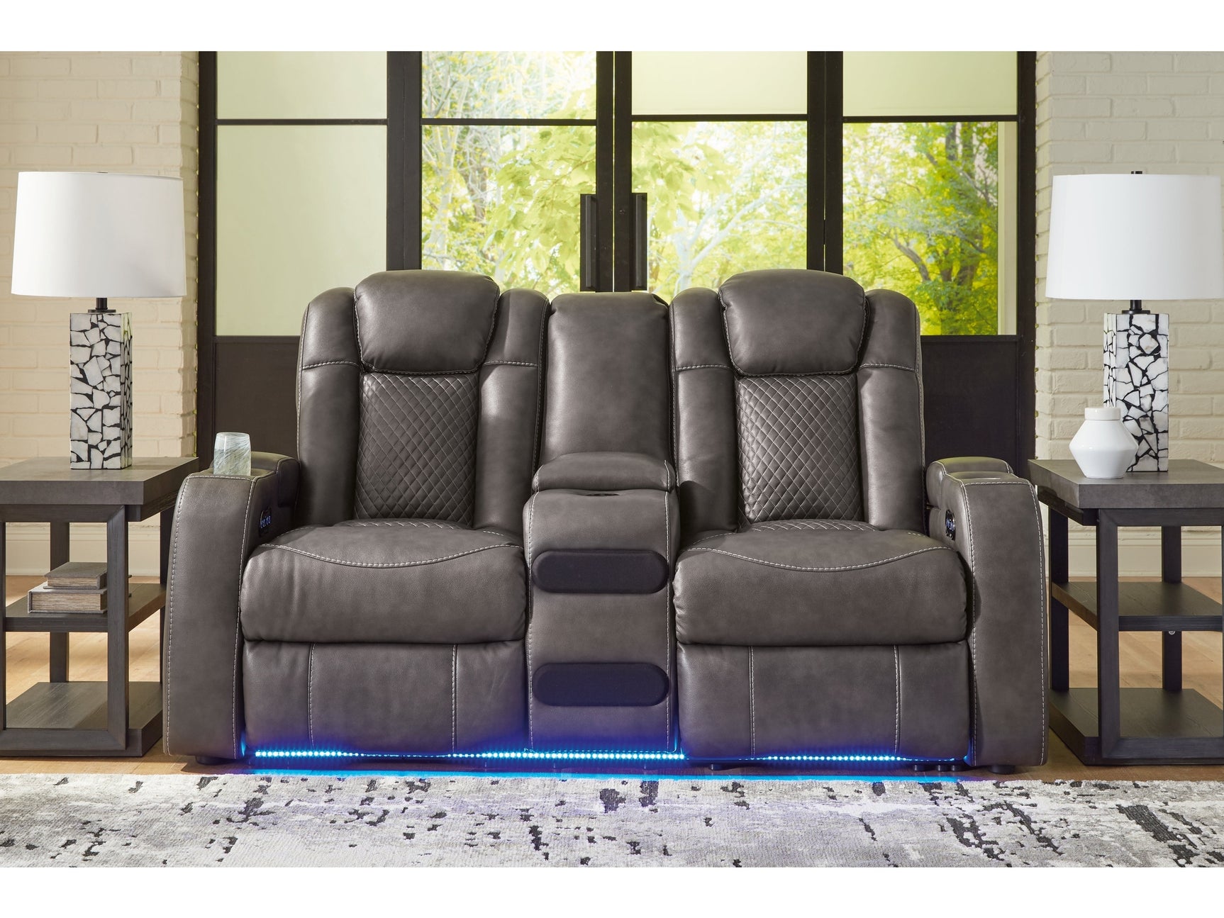 Fyne-Dyme Shadow Power Reclining Loveseat with Console - Ornate Home