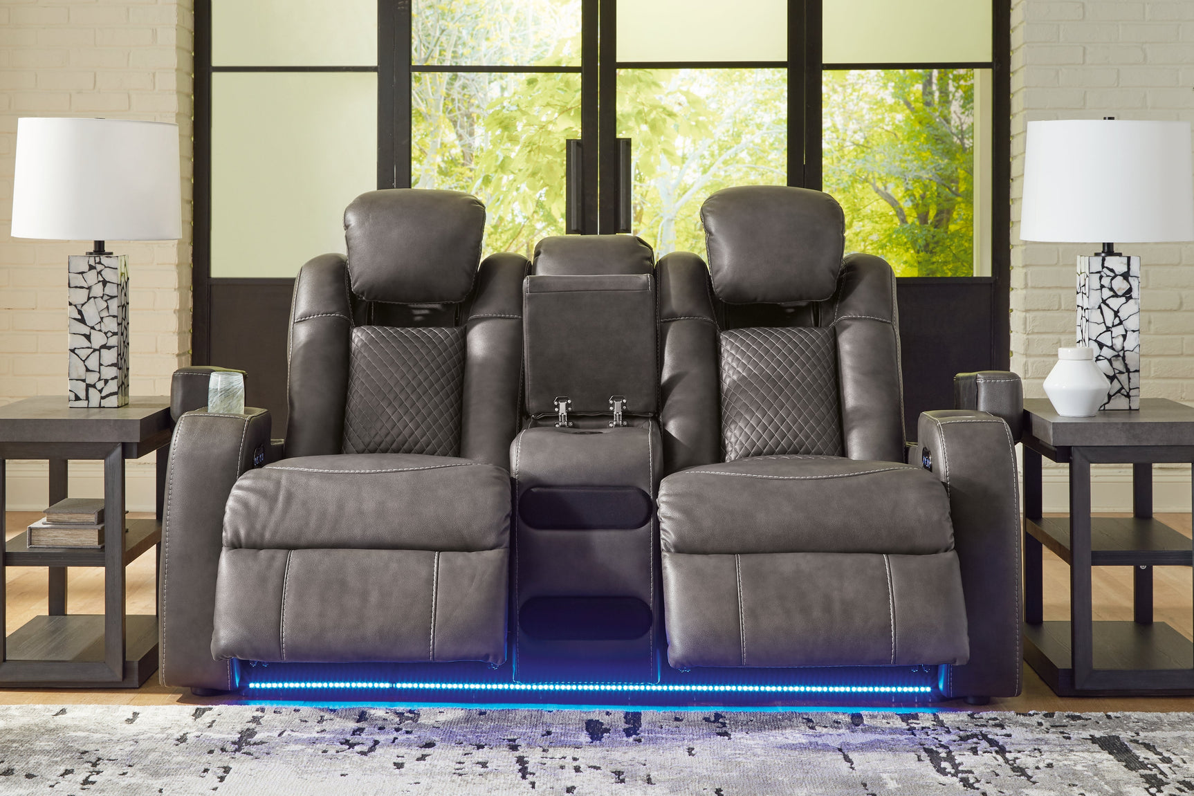 Fyne-Dyme Shadow Power Reclining Loveseat with Console - Ornate Home
