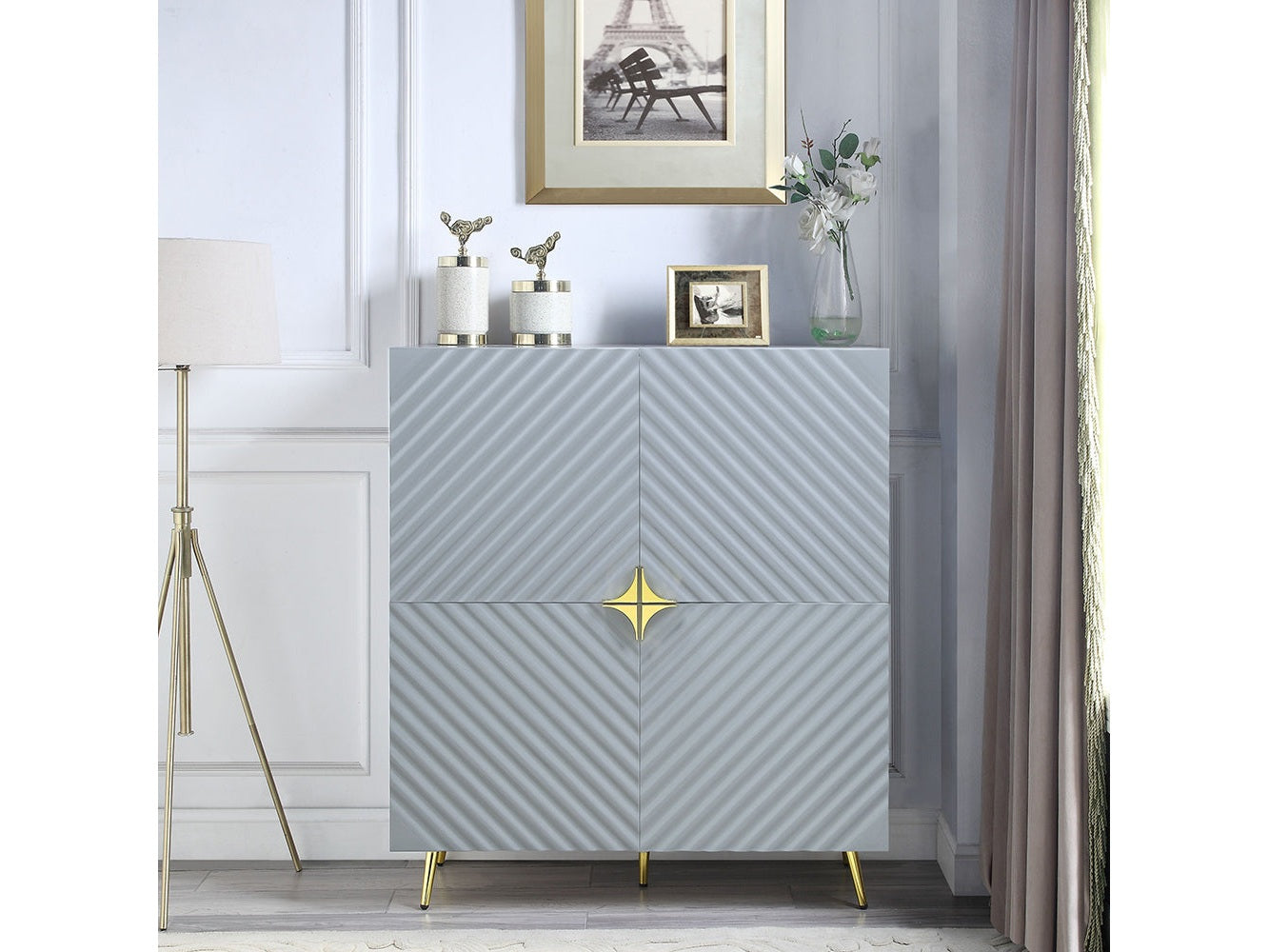 Gaines Gray High Gloss Console Cabinet - Ornate Home
