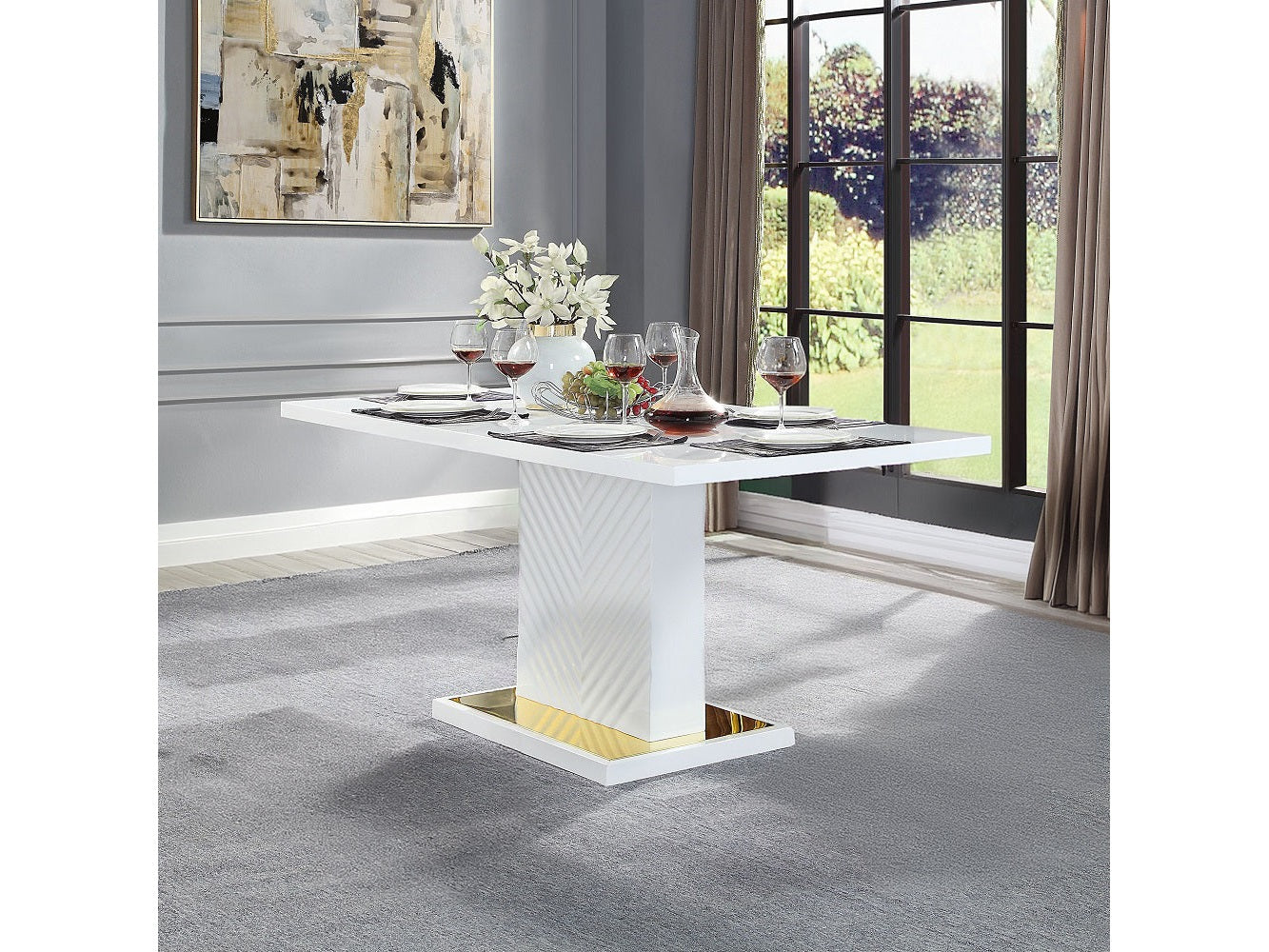 Gaines White High Gloss Dining Table - Ornate Home