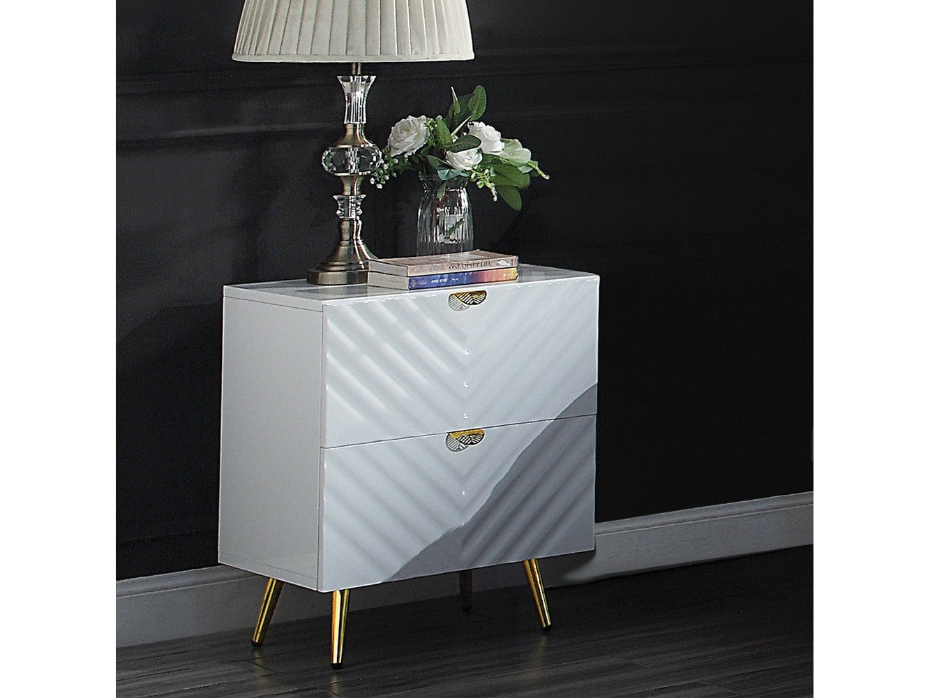 Gaines White High Gloss Nightstand - Ornate Home