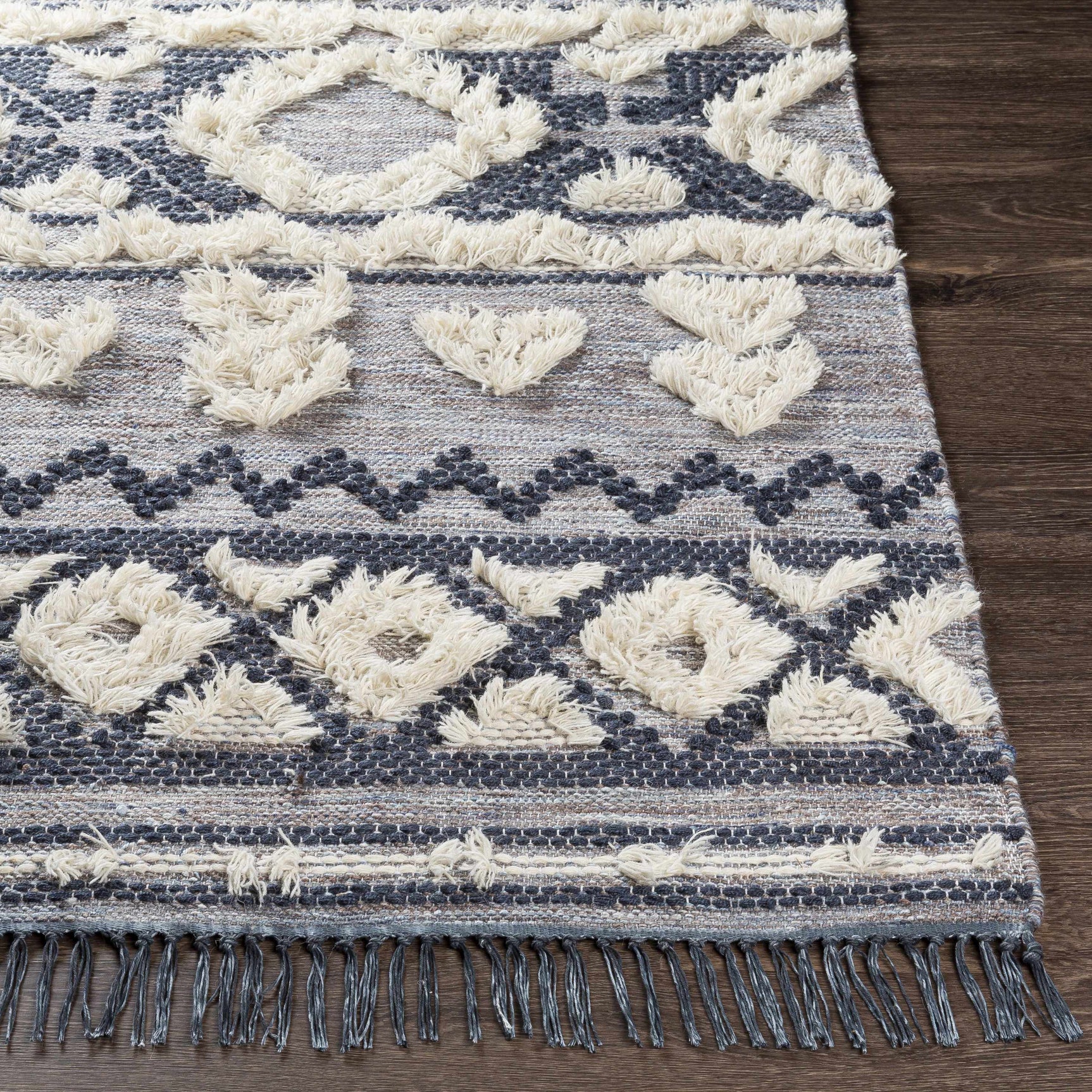 Gakona High-Low Cream&Blue Wool Rug - Clearance - Ornate Home