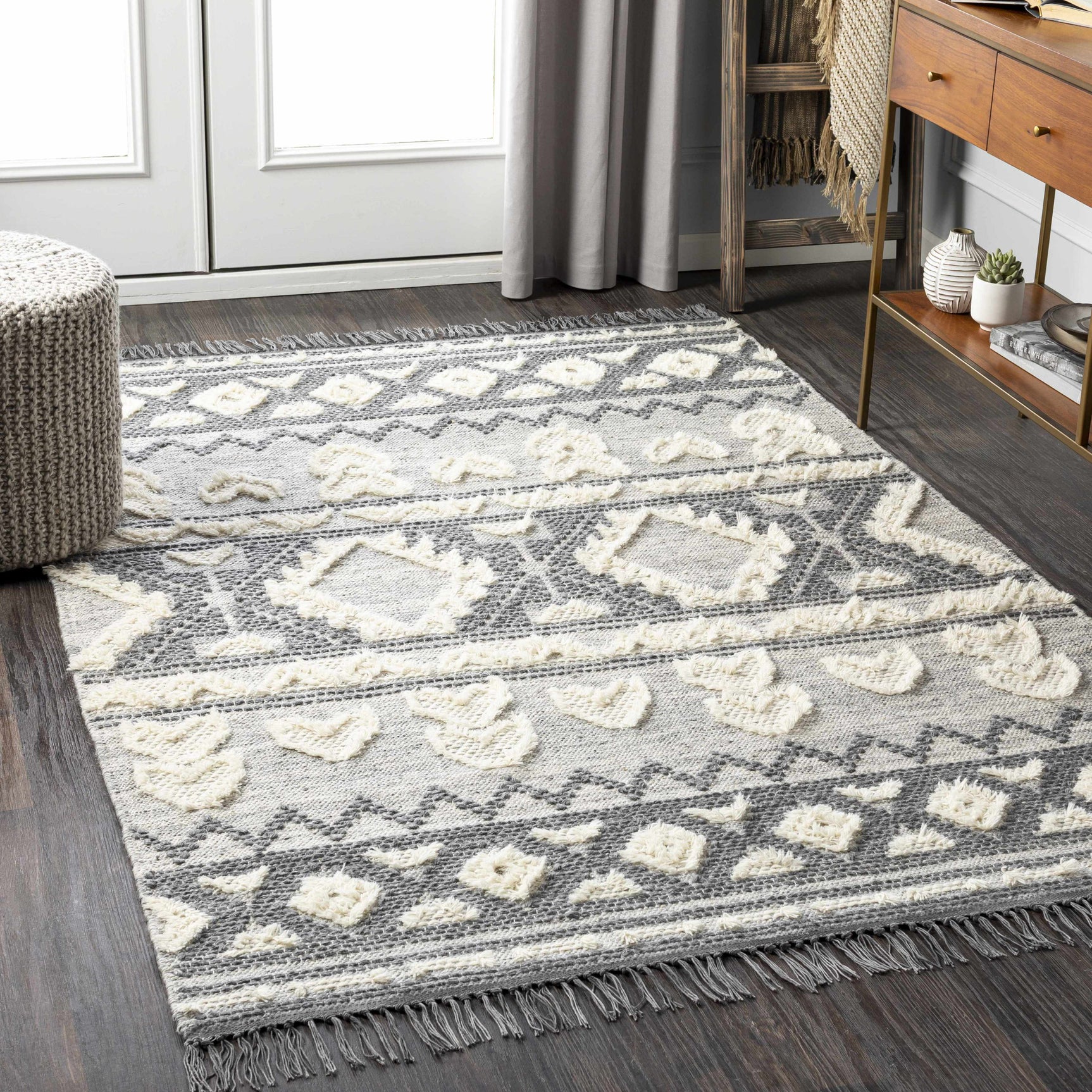 Gakona High-Low Cream&Charcoal Wool Rug - Clearance - Ornate Home
