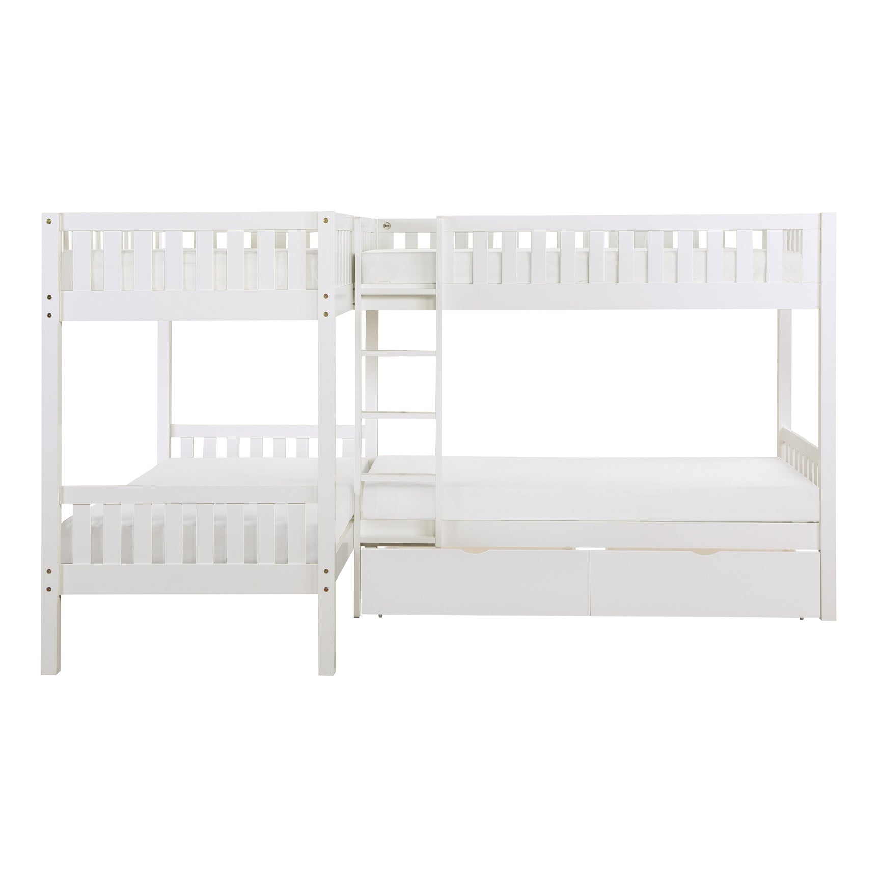 Galen White Corner Bunk Bed With Storage Boxes - Ornate Home