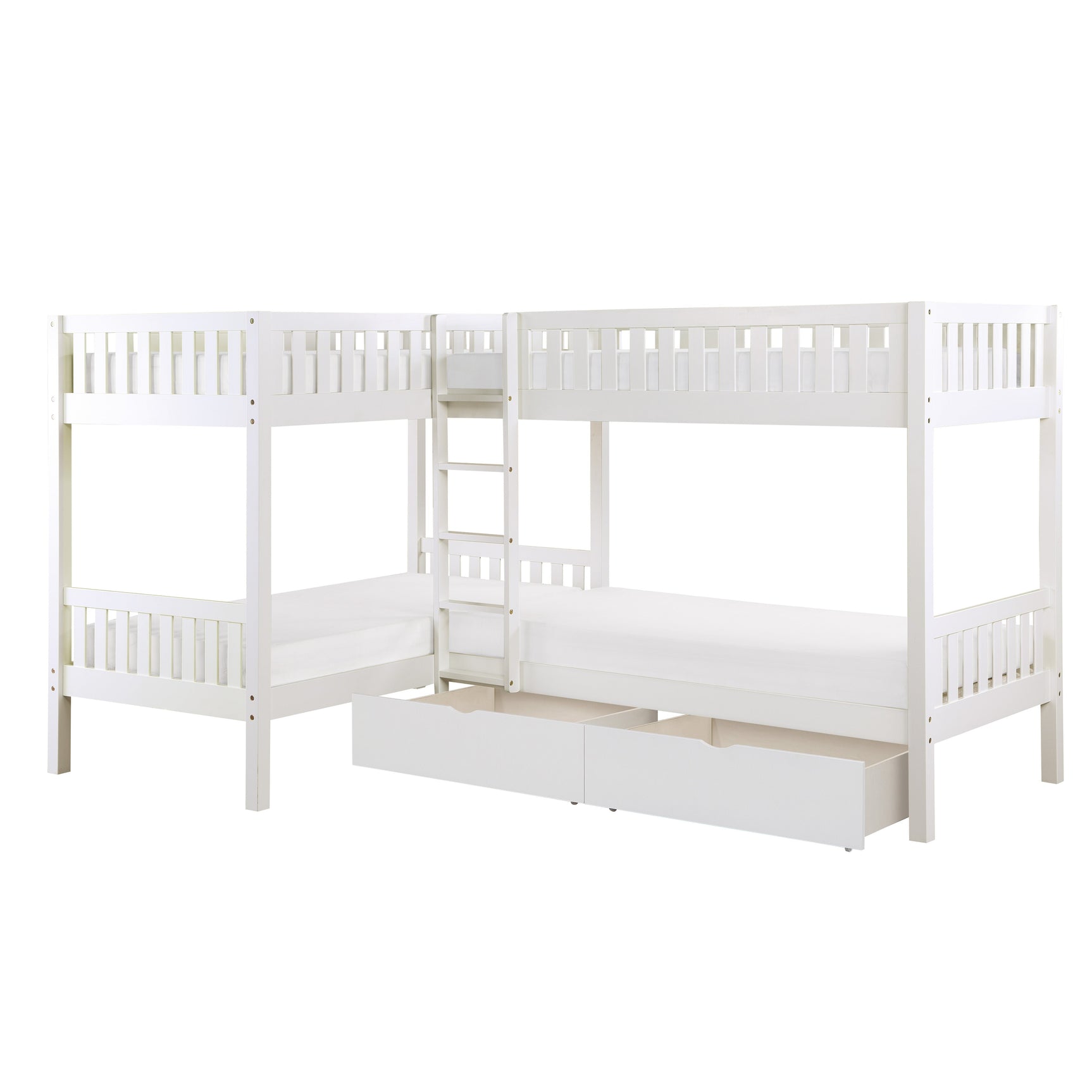 Galen White Corner Bunk Bed With Storage Boxes - Ornate Home