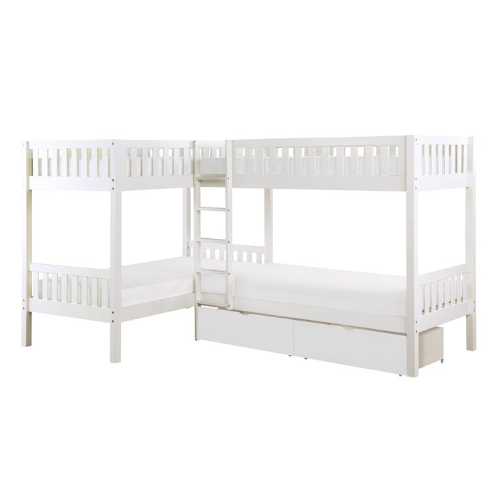 Galen White Corner Bunk Bed With Storage Boxes - Ornate Home