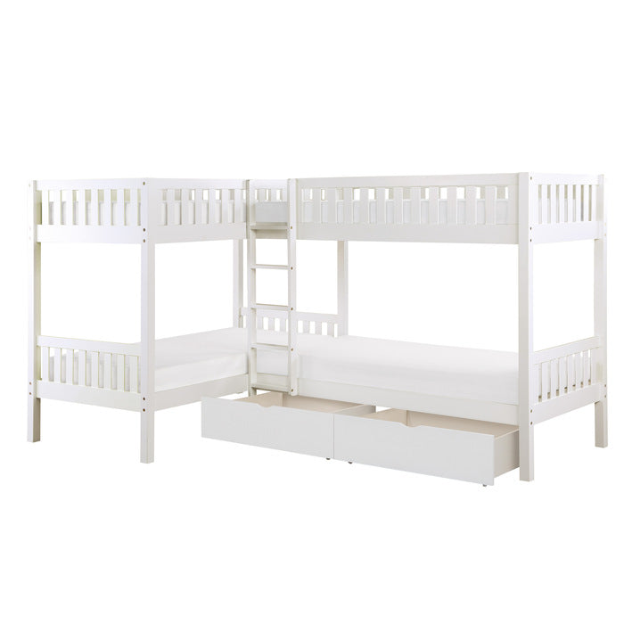 Galen White Corner Bunk Bed With Storage Boxes - Ornate Home
