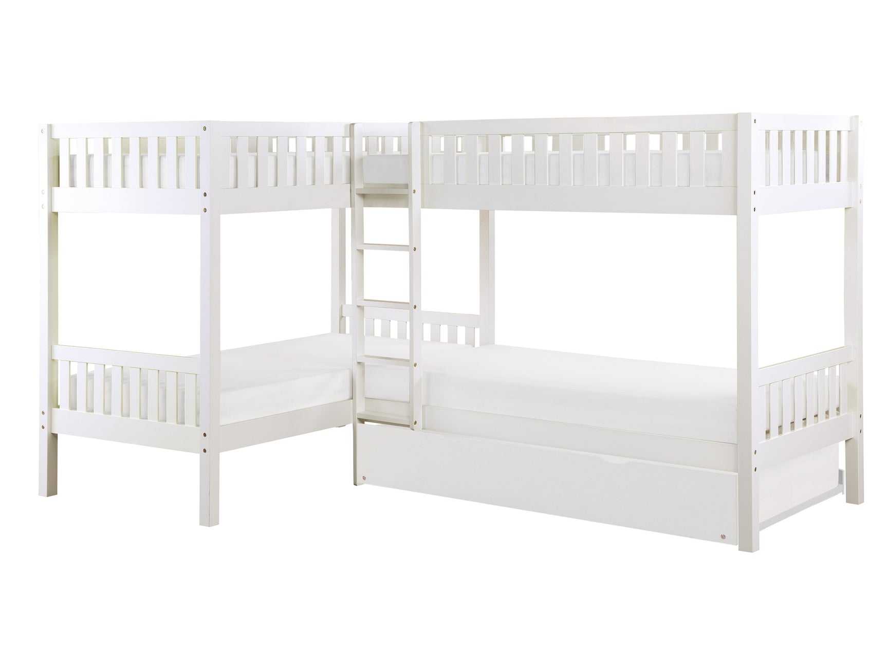 Galen White Corner Bunk Bed with Twin Trundle - Ornate Home