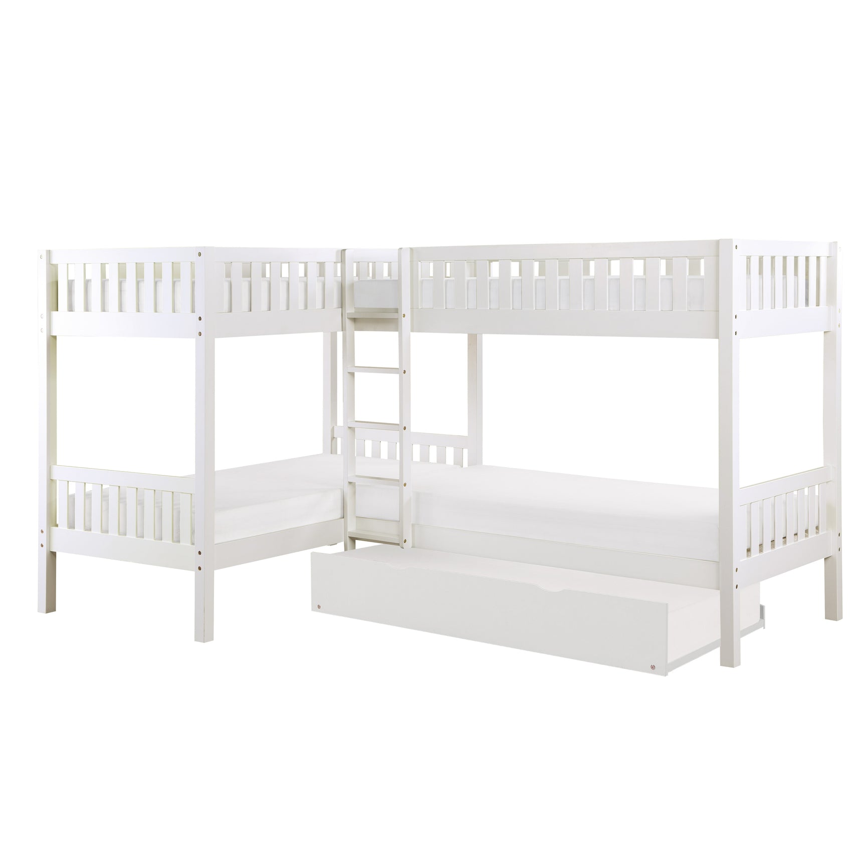 Galen White Corner Bunk Bed with Twin Trundle - Ornate Home