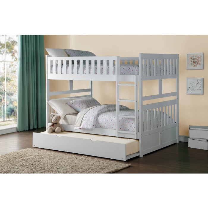 Galen White Full/Full Bunk Bed with Twin Trundle - Ornate Home