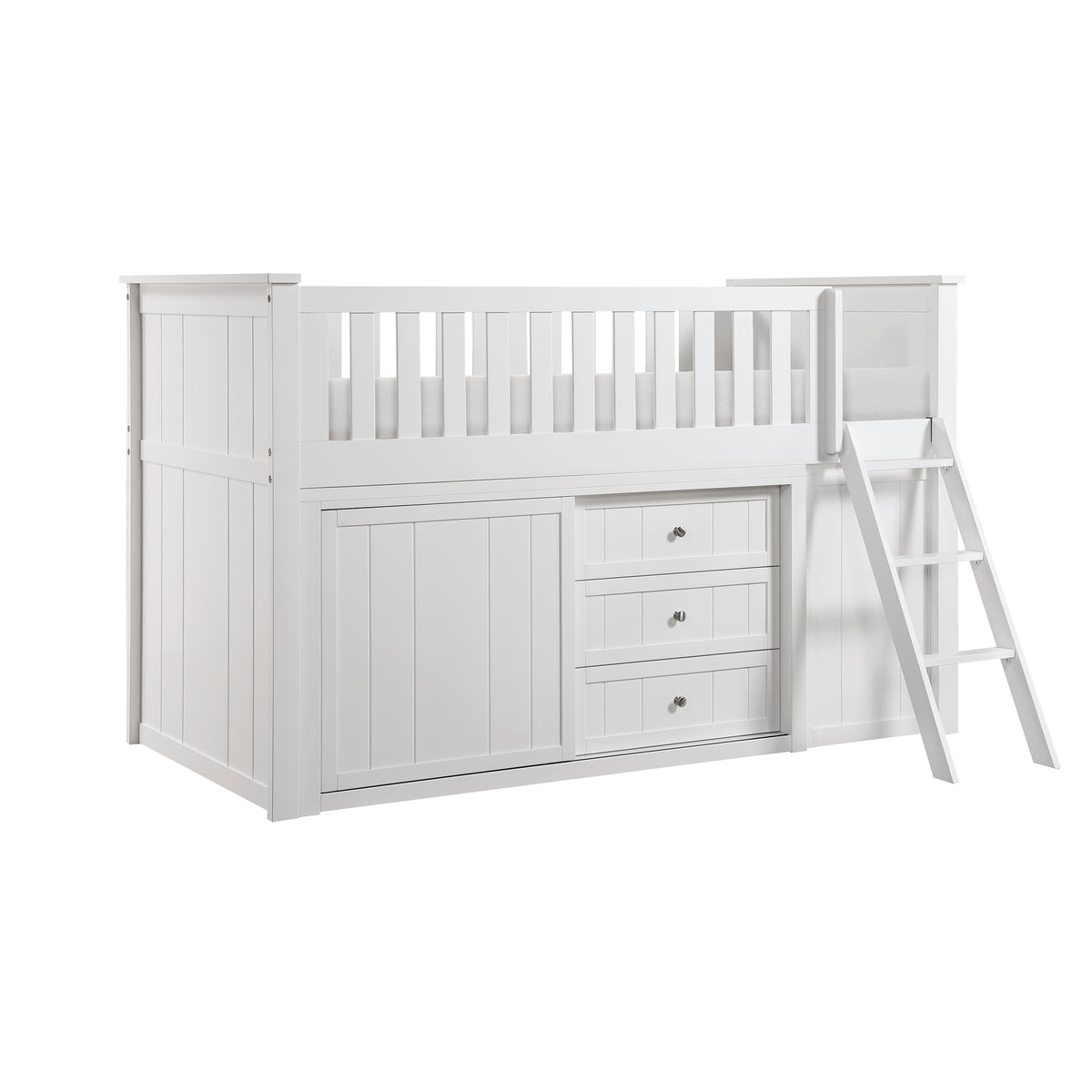 Galen White Low Loft Bunk With Bookcase And 2 Dressers - Ornate Home