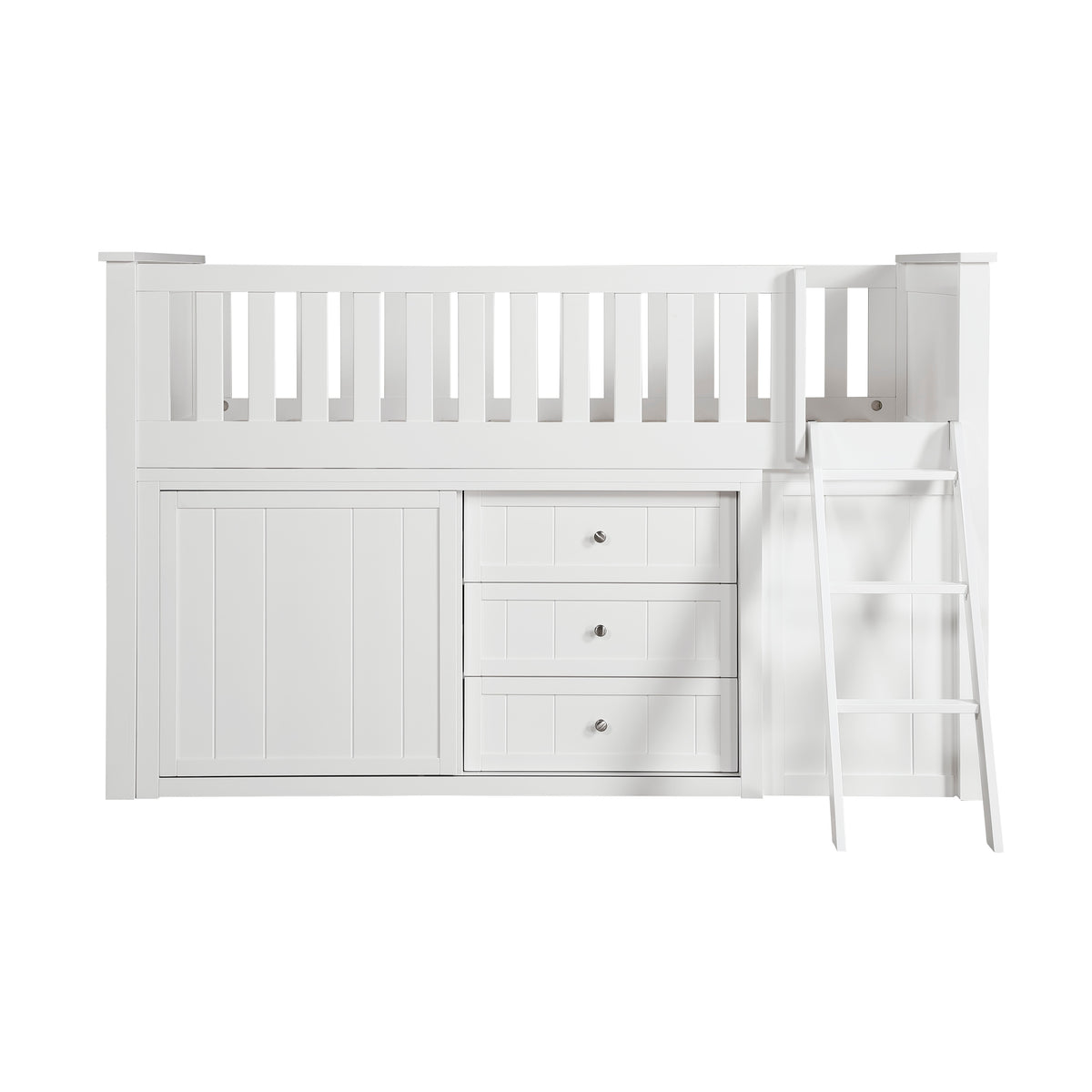 Galen White Low Loft Bunk With Bookcase And 2 Dressers - Ornate Home