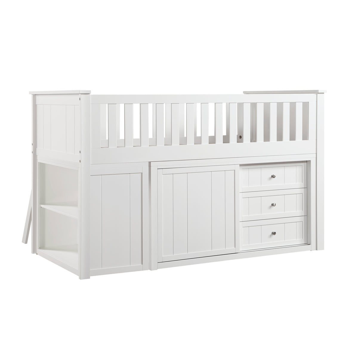 Galen White Low Loft Bunk With Bookcase And 2 Dressers - Ornate Home