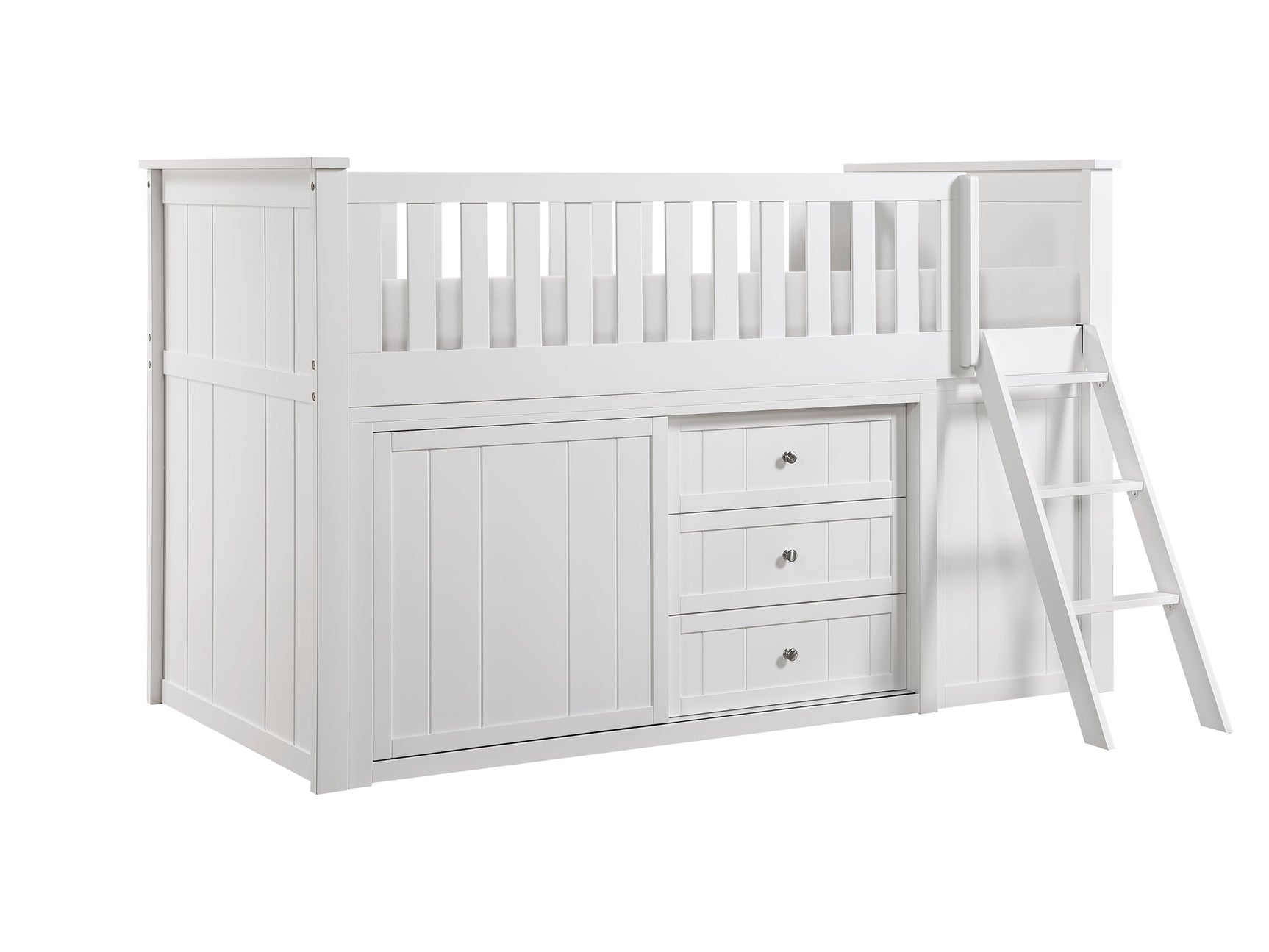 Galen White Low Loft Bunk with Bookcase & 2 Dressers - Ornate Home