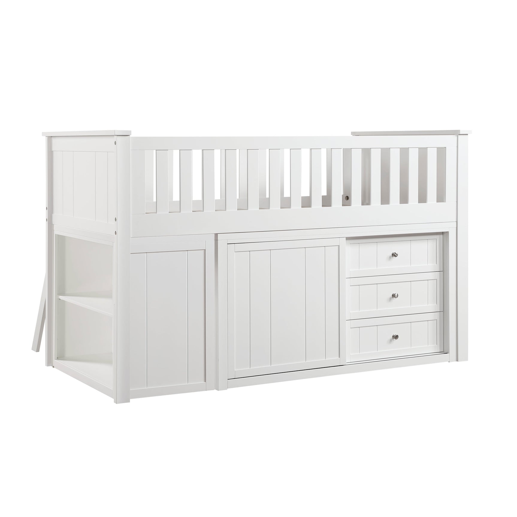 Galen White Low Loft Bunk with Bookcase & 2 Dressers - Ornate Home