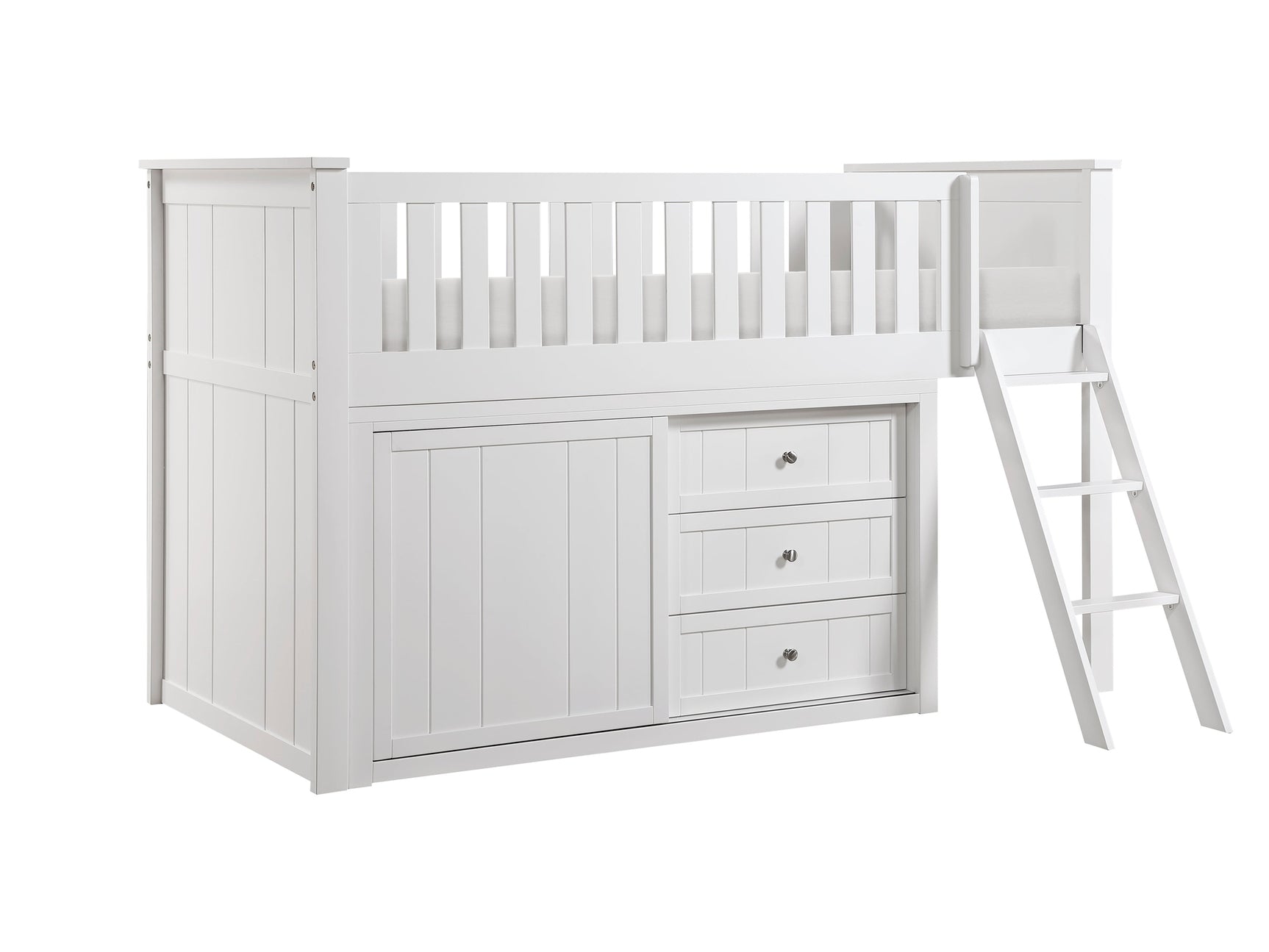 Galen White Low Loft Bunk with Dresser - Ornate Home