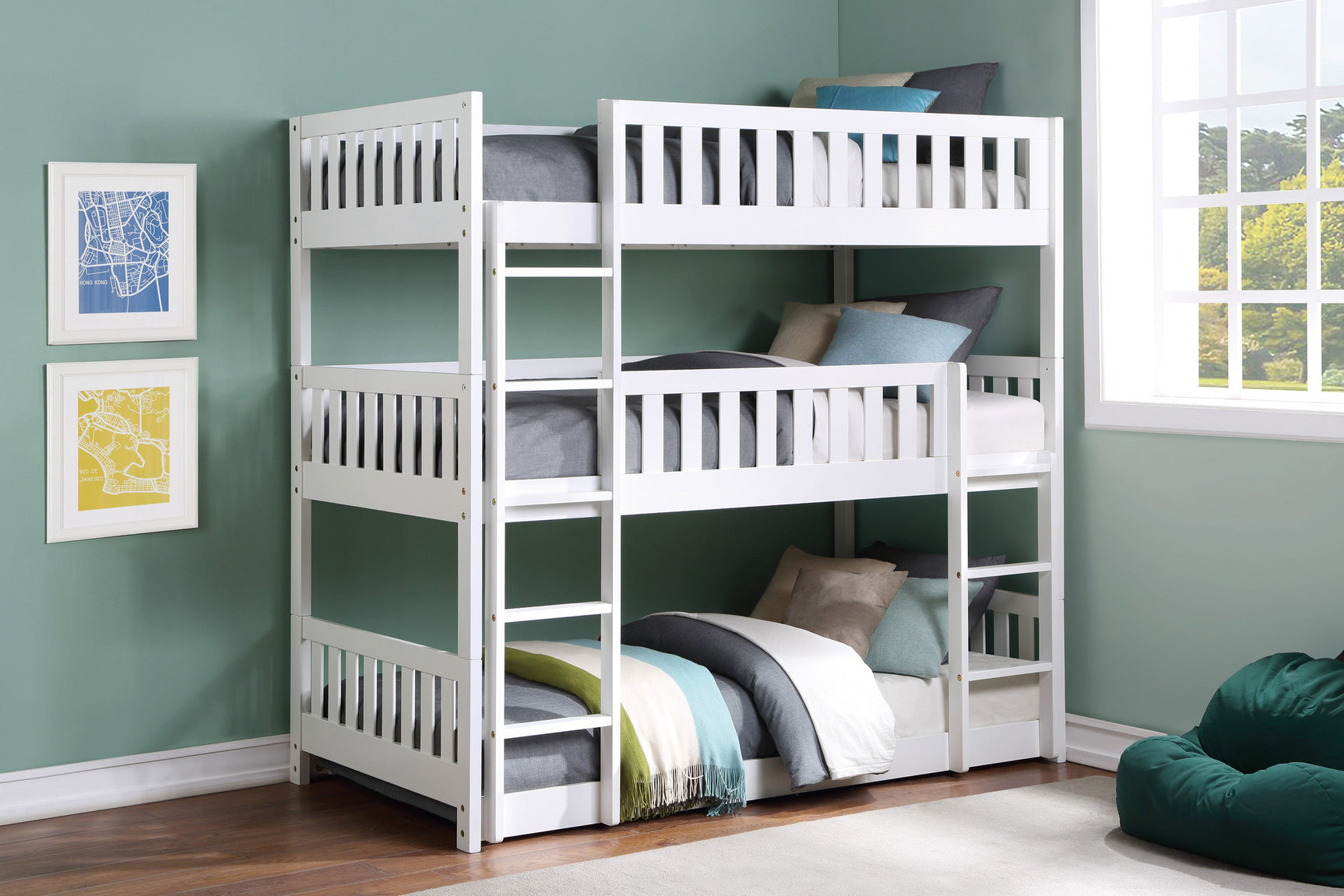 Galen White Triple Bunk Bed - Ornate Home
