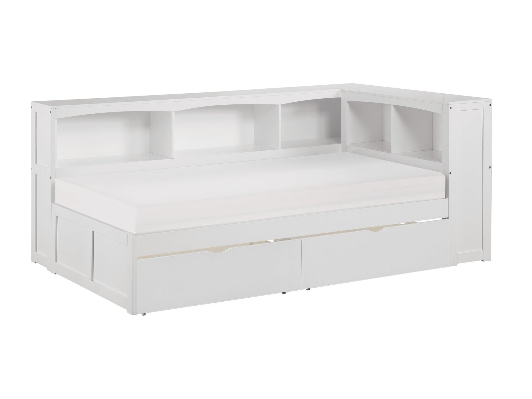 Galen White Twin Bookcase Corner Bed With Storage Boxes - Ornate Home