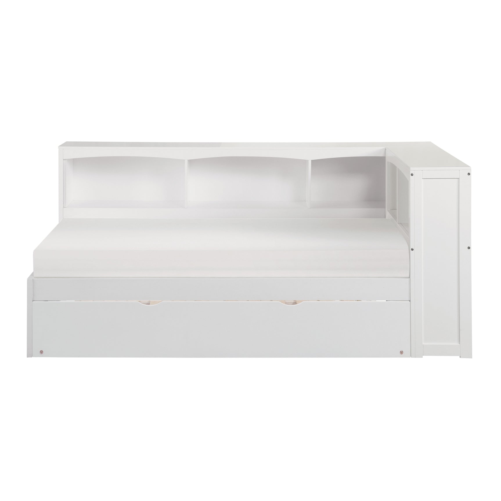 Galen White Twin Bookcase Corner Bed with Trundle - Ornate Home