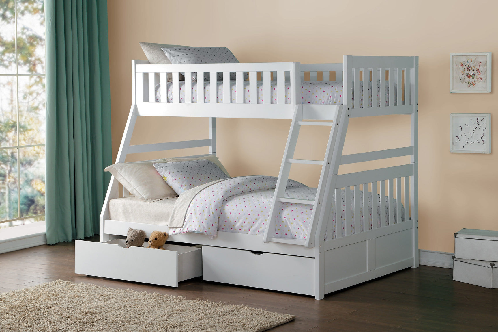 Galen White Twin/Full Bunk Bed With Storage Boxes - Ornate Home