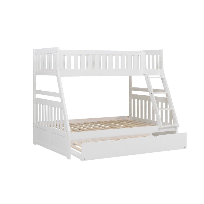 Galen White Twin/Full Bunk Bed with Twin Trundle - Ornate Home