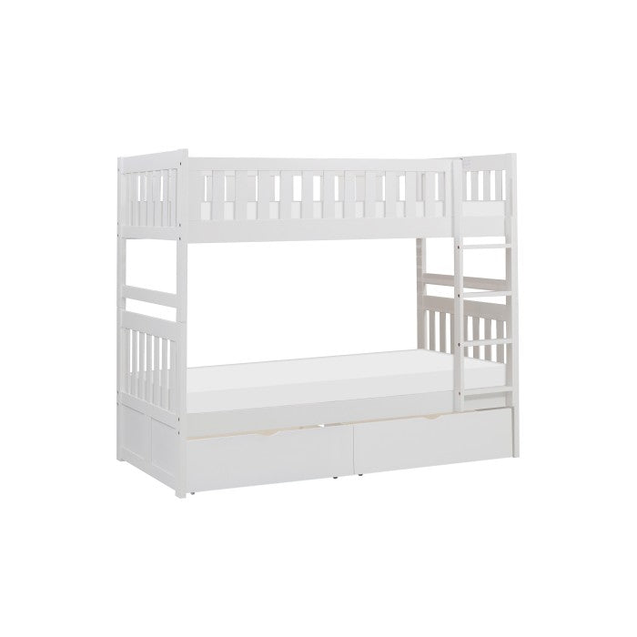 Galen White Twin/Twin Bunk Bed With Storage Boxes - Ornate Home