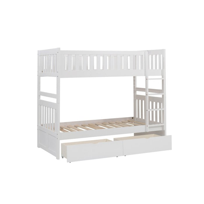 Galen White Twin/Twin Bunk Bed With Storage Boxes - Ornate Home