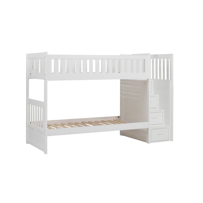 Galen White Twin/Twin Step Bunk Bed - Ornate Home
