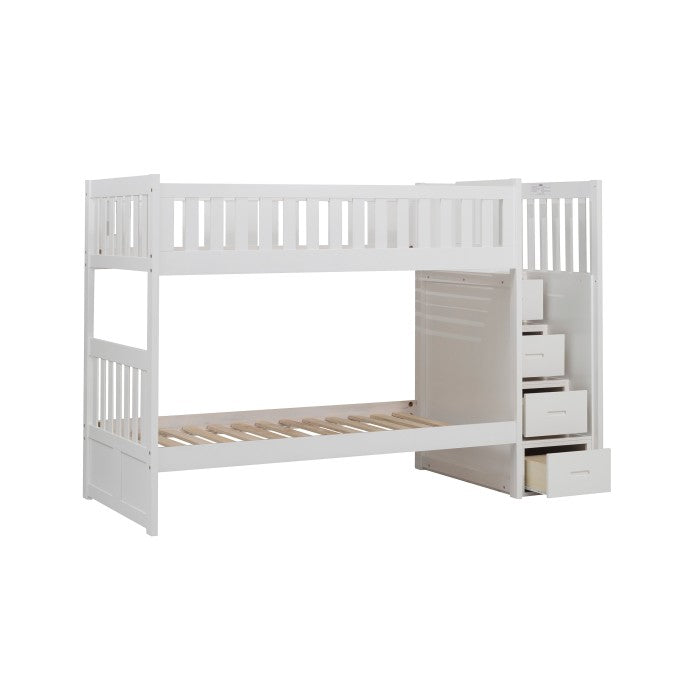Galen White Twin/Twin Step Bunk Bed - Ornate Home