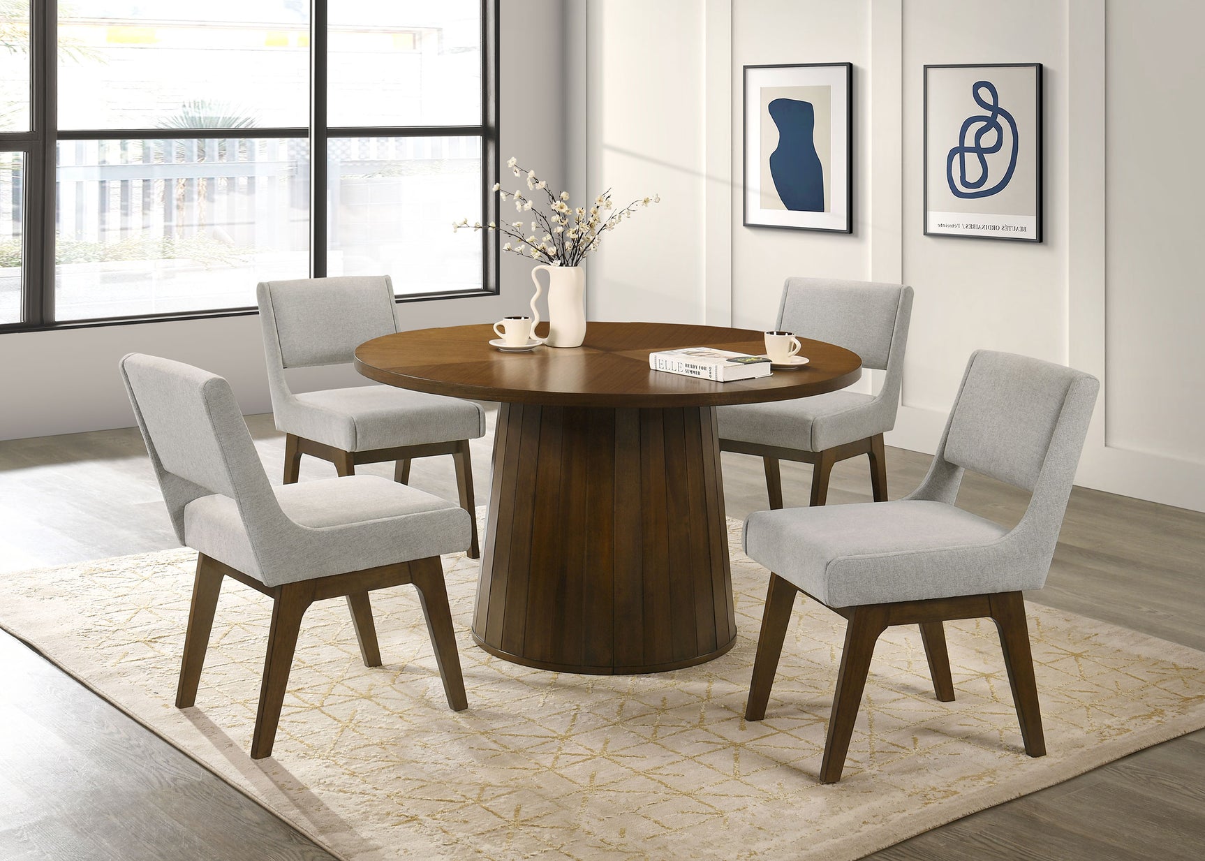 Galindo Walnut 52-inch Round Walnut Veneer Dining Table - Ornate Home