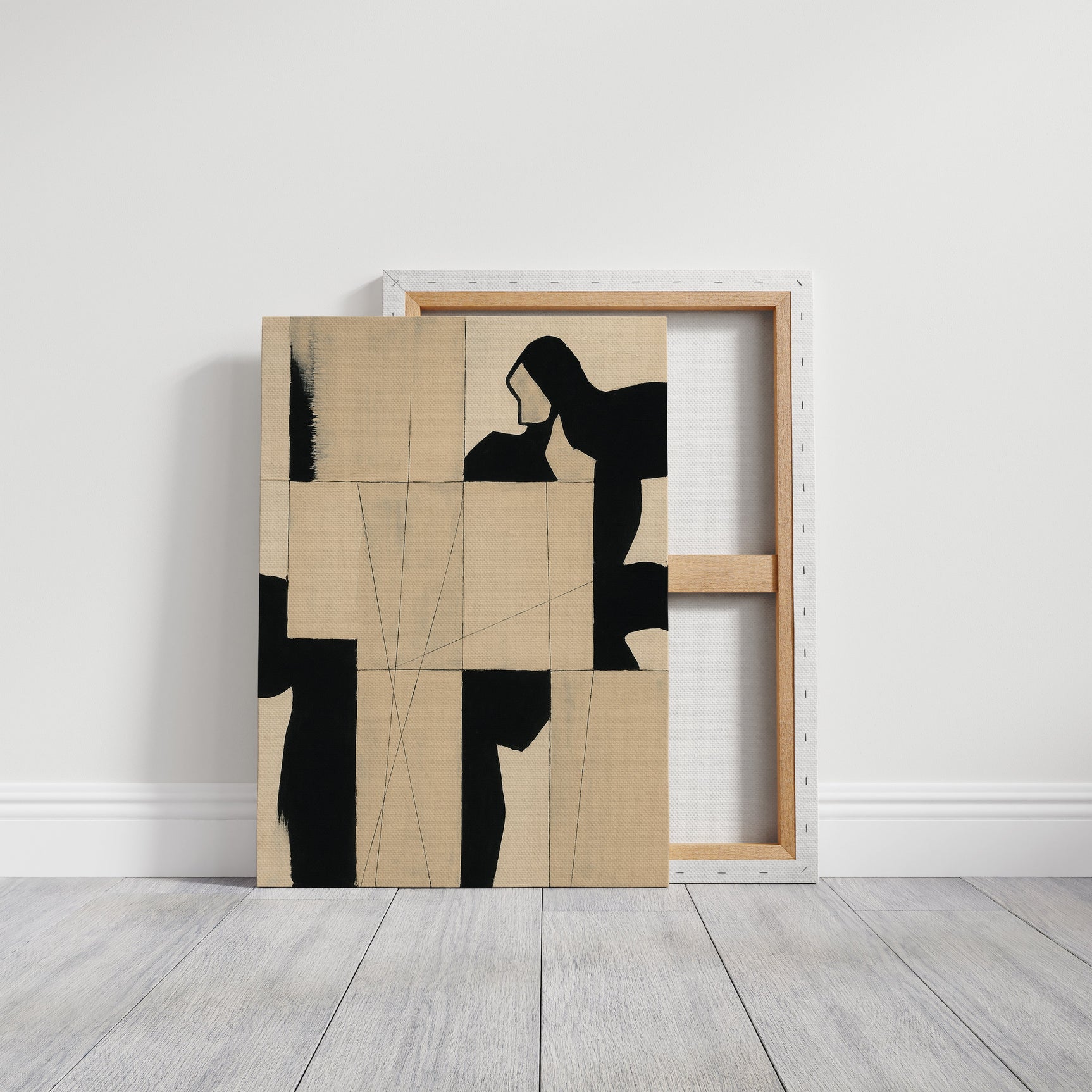 Modern Abstract Geometric Art Print in Black and Beige