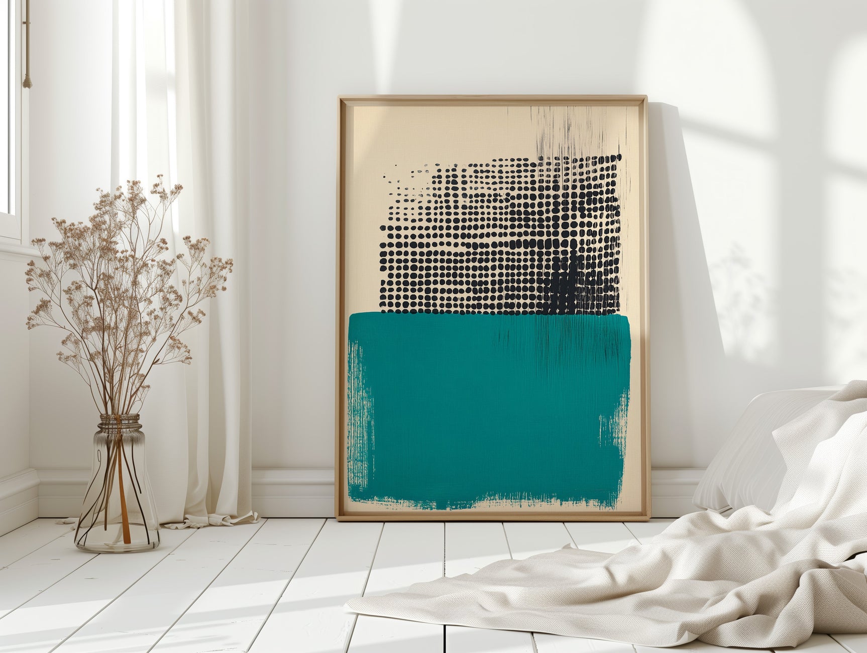 Modern Abstract Art Print in Teal and Black