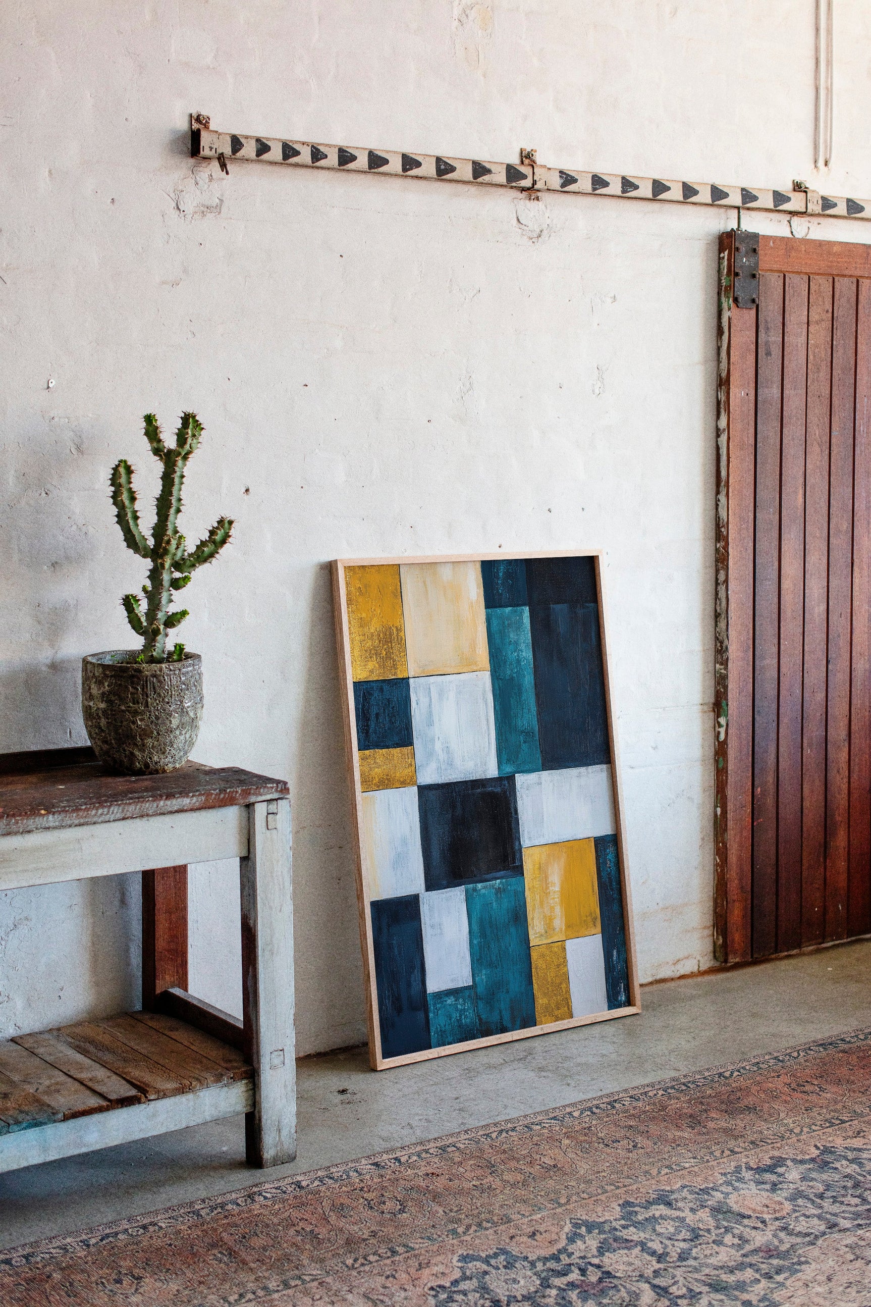 Modern Yellow and Blue Abstract Geometric Canvas