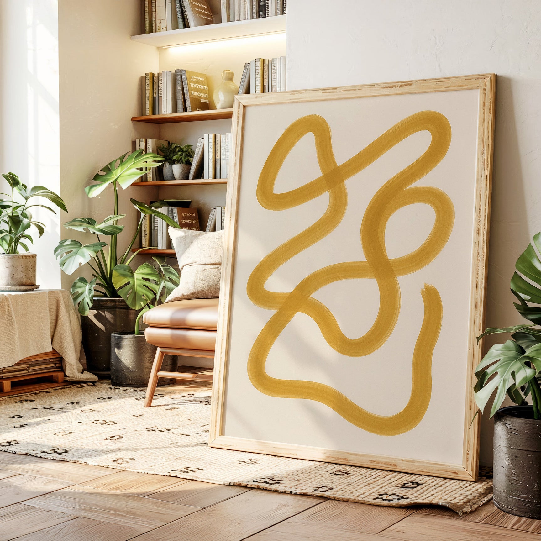 Golden Drift – Minimal Abstract Line Art Print