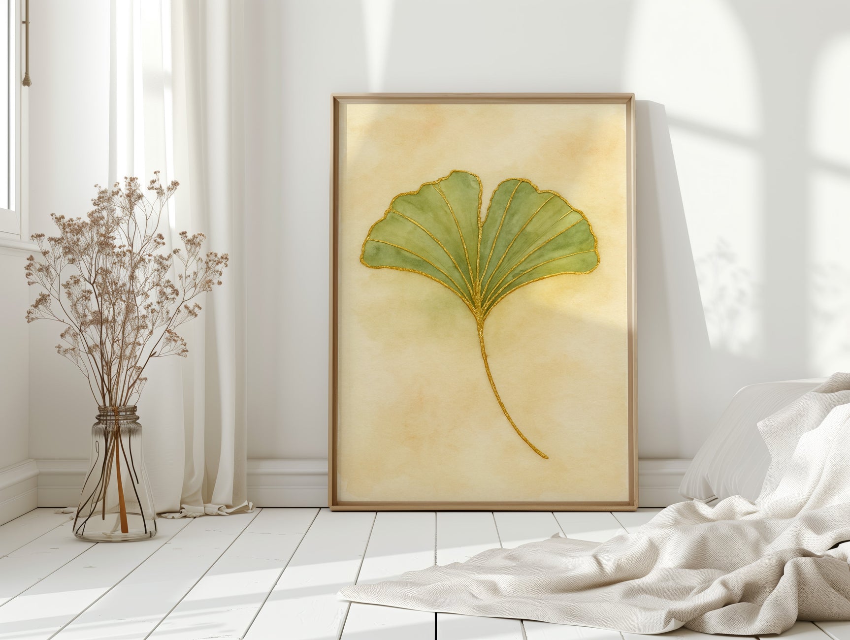Elegant Ginkgo Leaf Watercolor Art Print