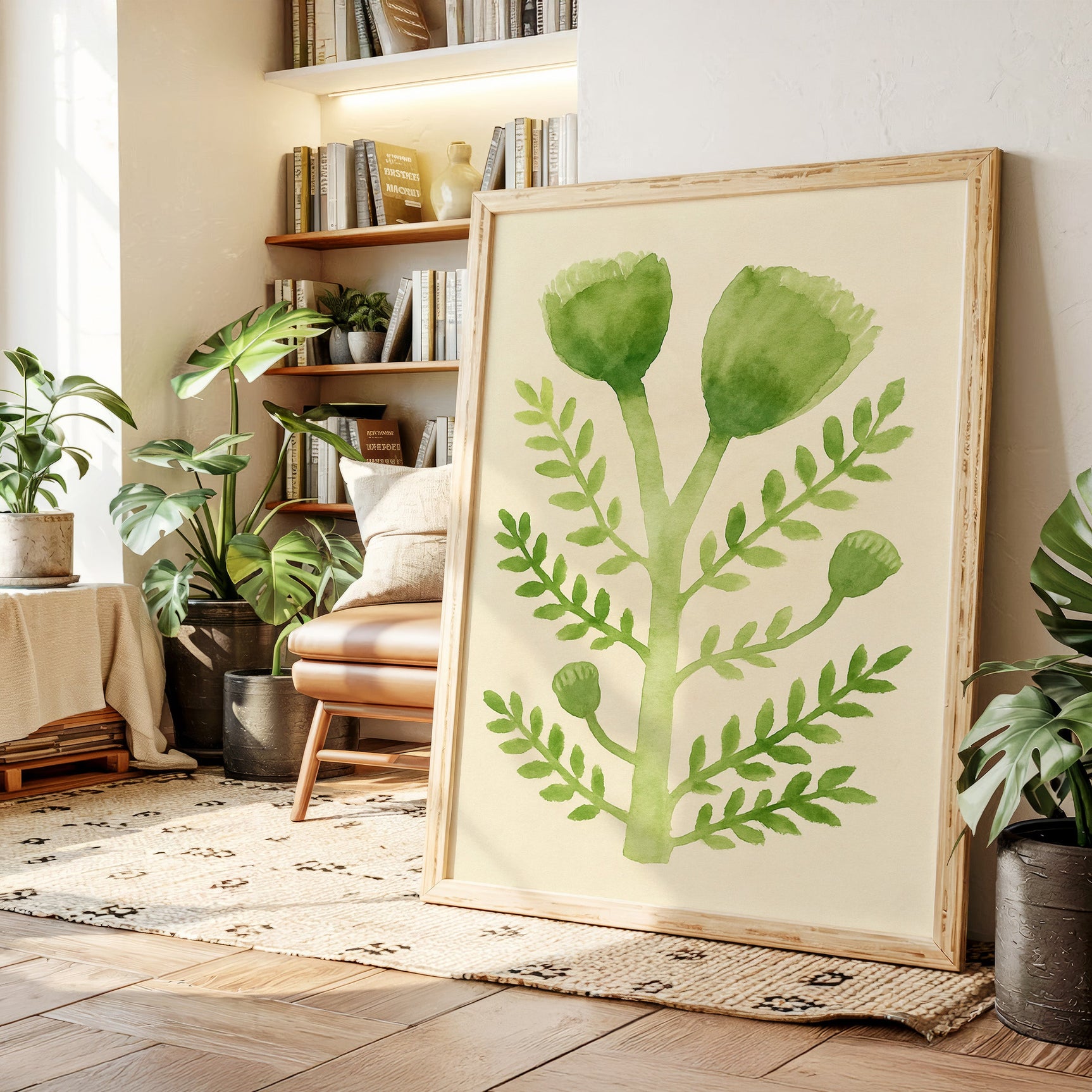 Elegant Green Botanical Watercolor Art Print