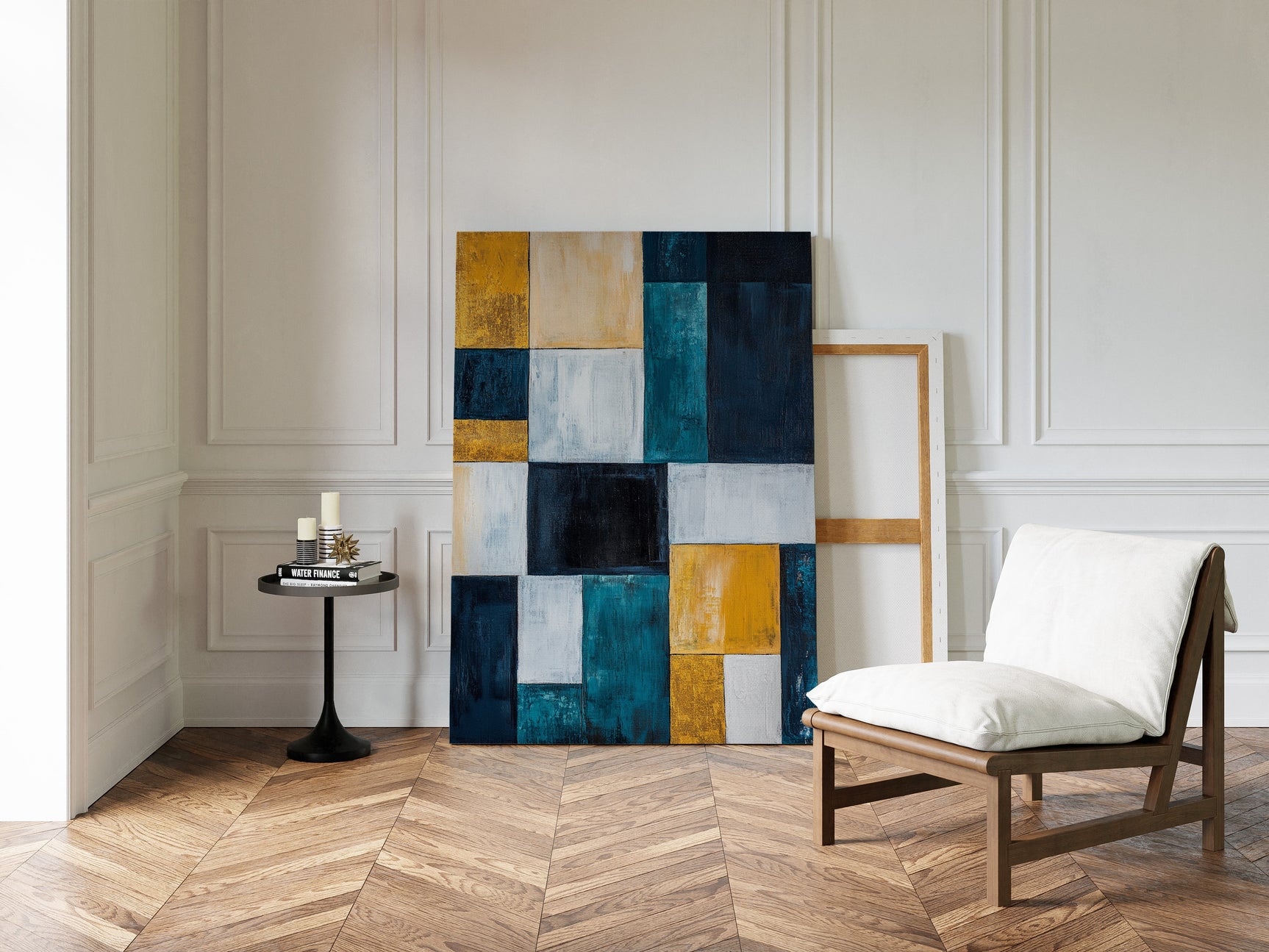 Modern Yellow and Blue Abstract Geometric Canvas