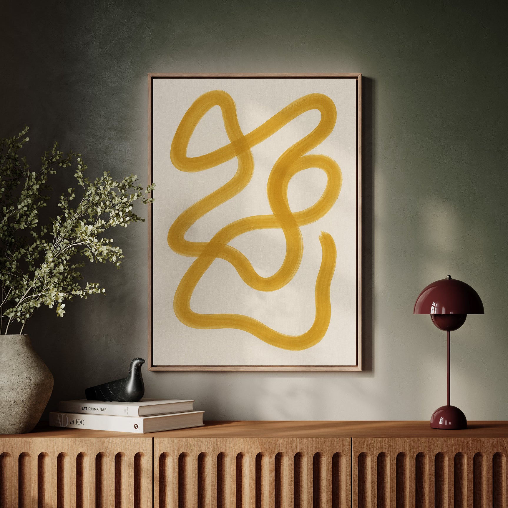 Golden Drift – Minimal Abstract Line Art Print