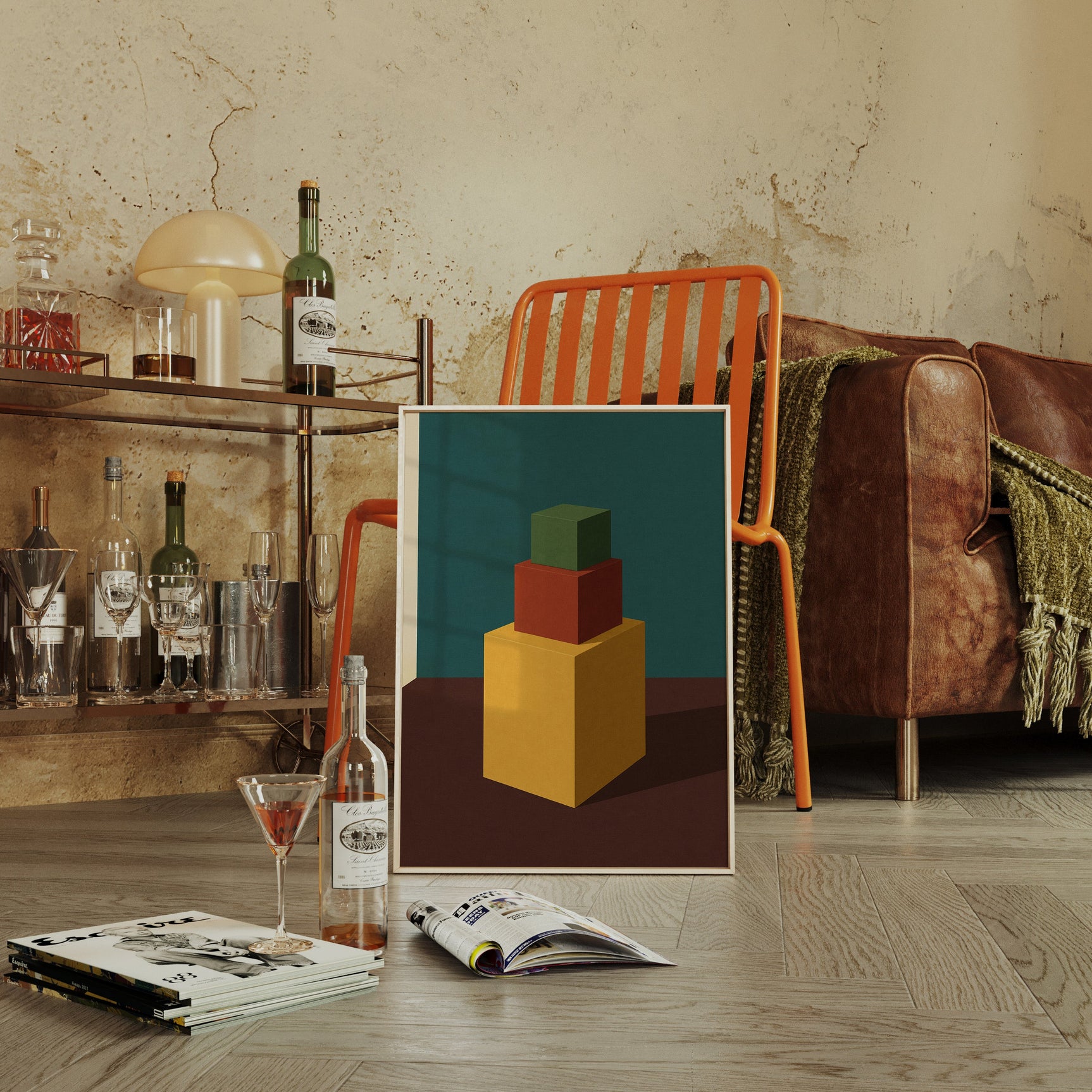 Minimalist Geometric Art Print - Bold Colorful Cubes