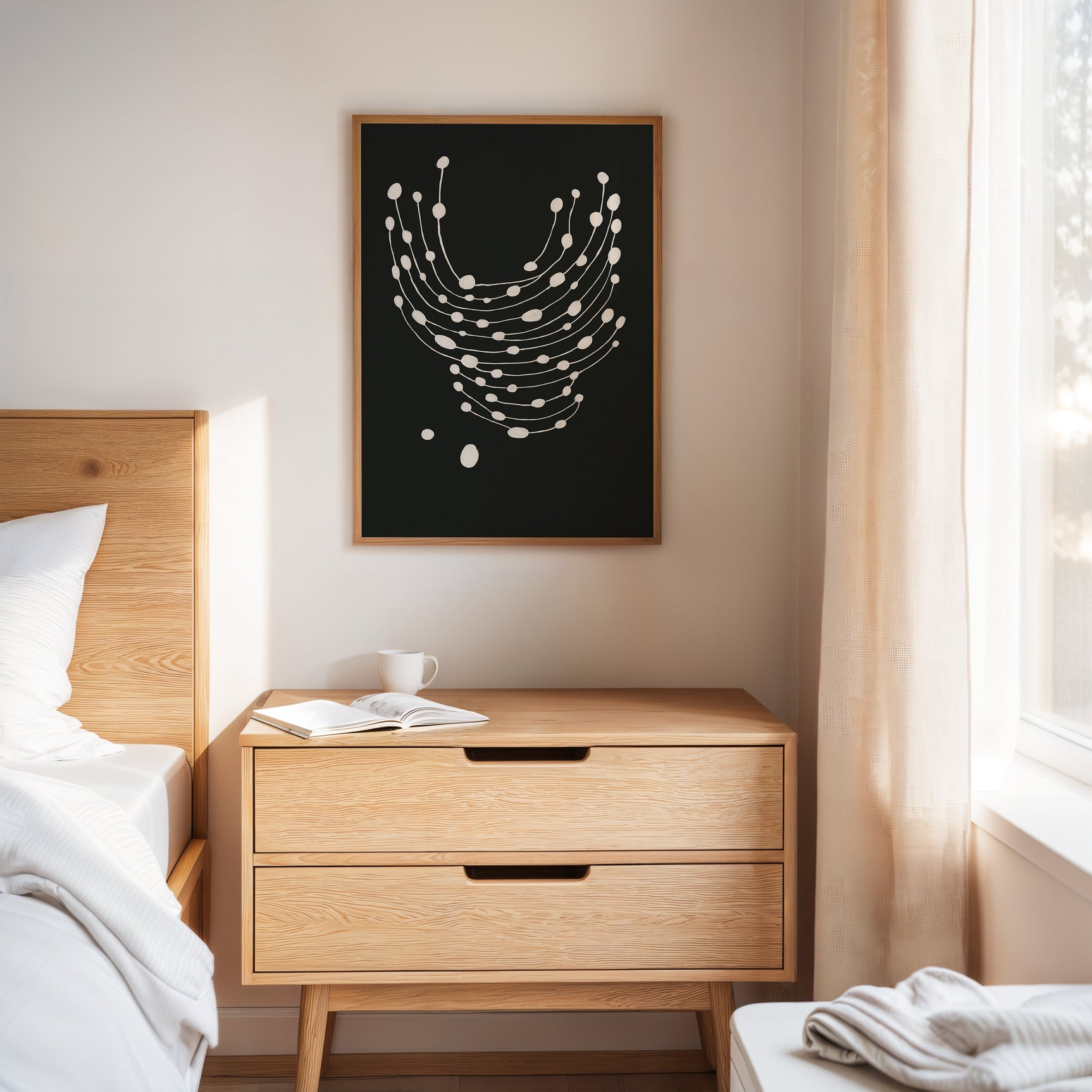 Minimalist Abstract White Dots on Black Canvas